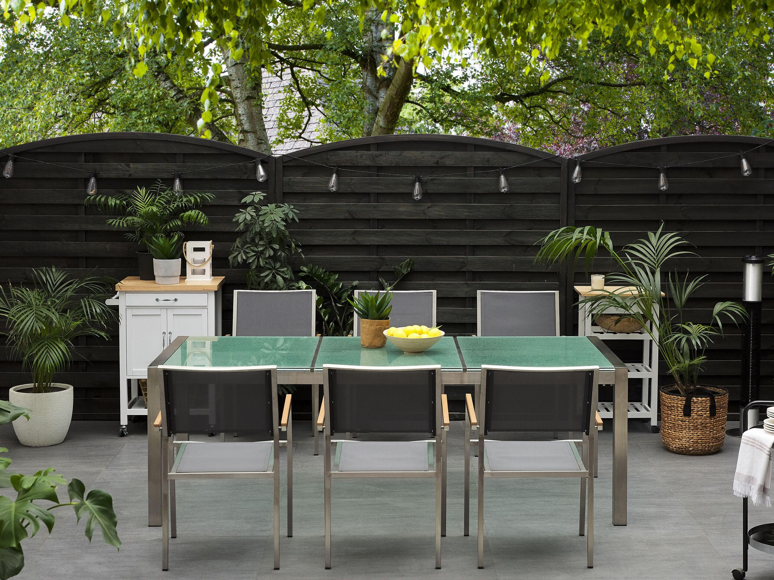 GARTENTISCH Edelstahl/Crashglas 220/100 cm Grosseto - Transparent/Silberfarben, Glas (220/100/74cm) - Beliani