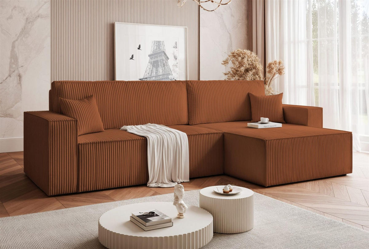 ECKSOFA Adara Max Mit Schlaffunktion - Hellbraun, Holzwerkstoff/Textil (145/276cm) - Fun Möbel