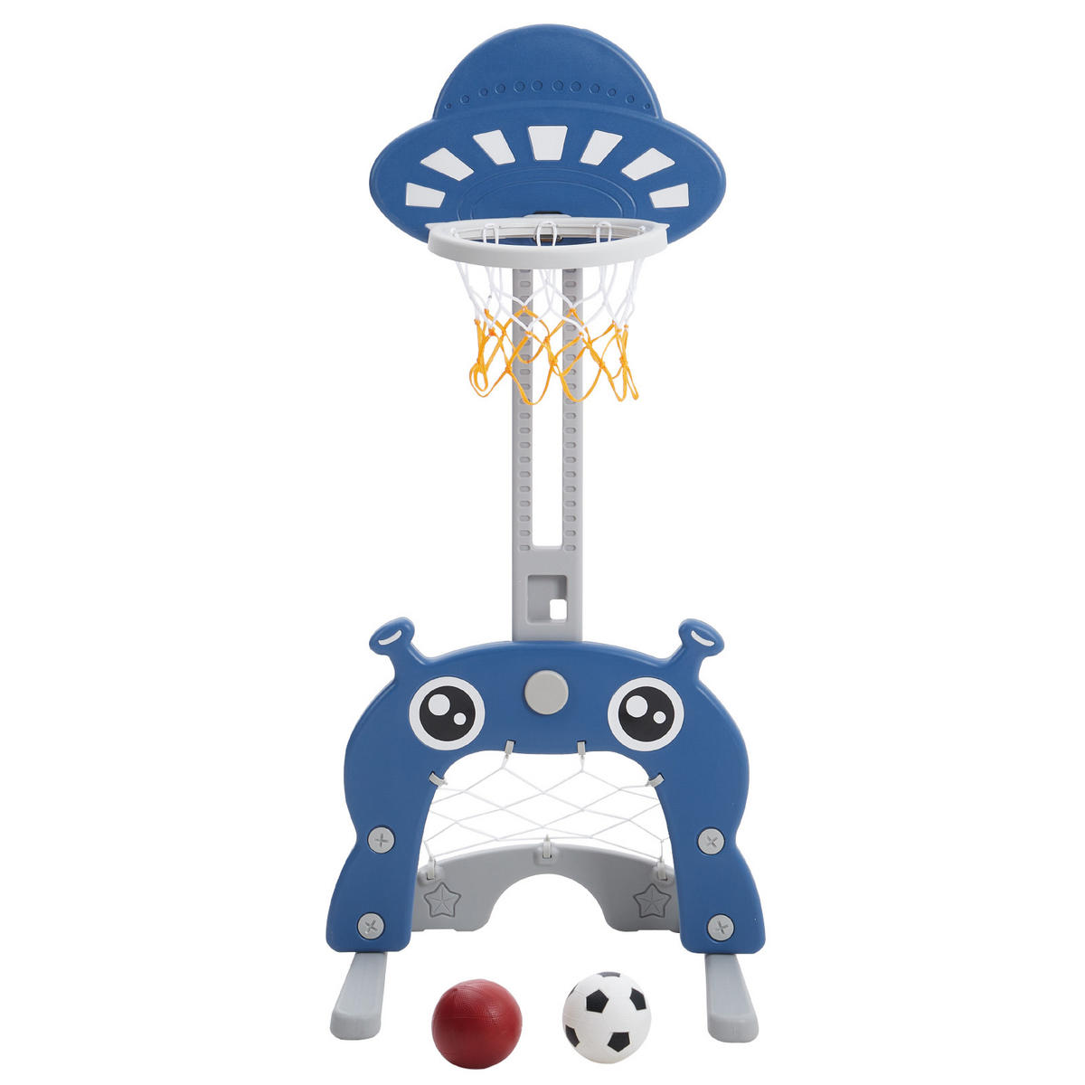 SPIELPLATZ 2 in 1 Basketballständer Fußballtor Höhenverstellbar Kunststoff - Blau/Weiß, Kunststoff (56/83/46cm) - Livingandhome