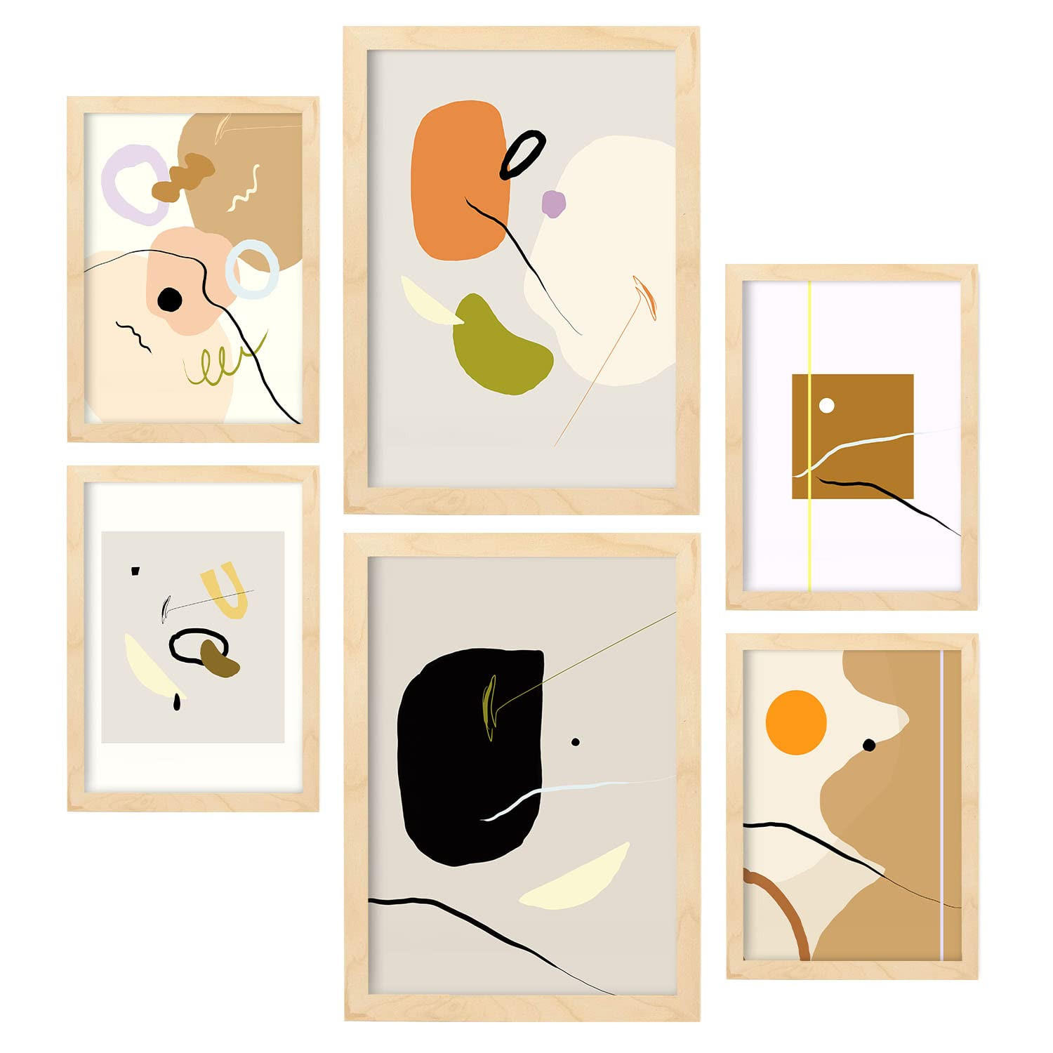 POSTER Set Mit 6 Minimalismus Sammlung A3 & A4 Rahmen Aus Hellem Holz - Beige, Papier (29/3cm) - Nacnic