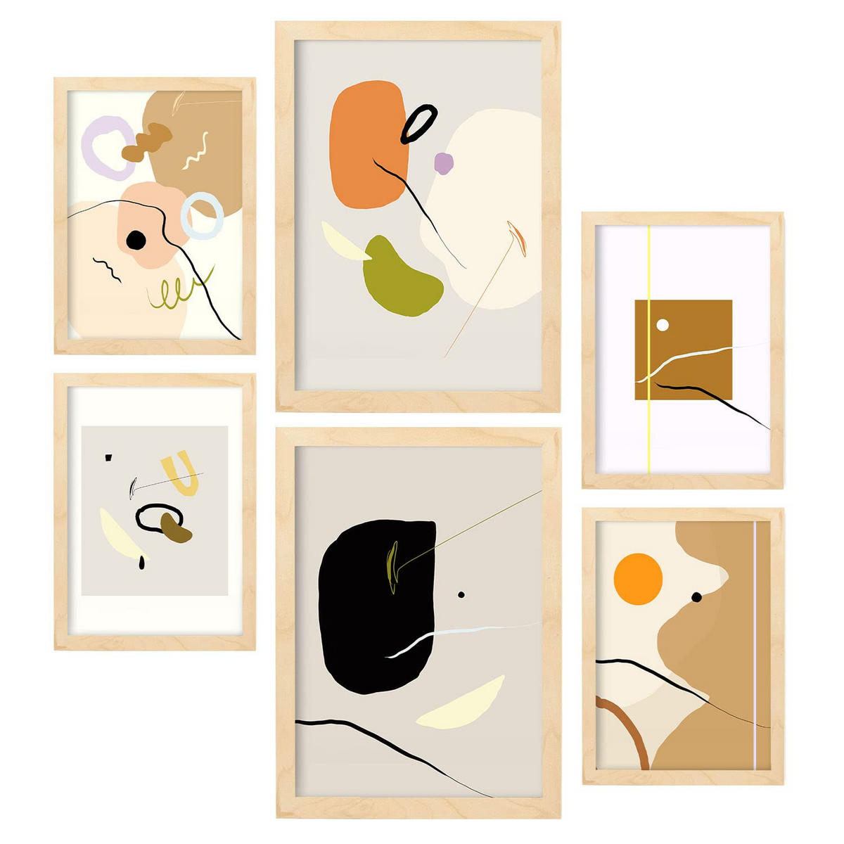 POSTER Set Mit 6 Minimalismus Sammlung A3 & A4 Rahmen Aus Hellem Holz - Beige, Papier (29/3cm) - Nacnic