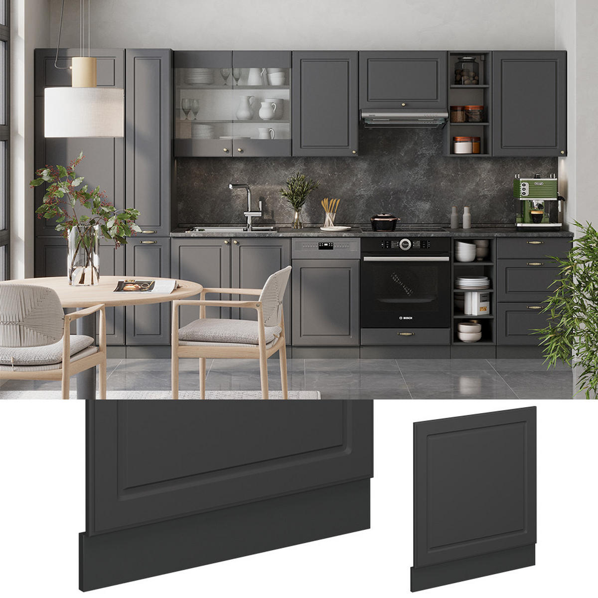 FRONTBLENDE Fame-Line Anthrazit-Gold Landhaus 60 cm - Anthrazit, Holzwerkstoff (60/67.4/1.6cm) - Vicco