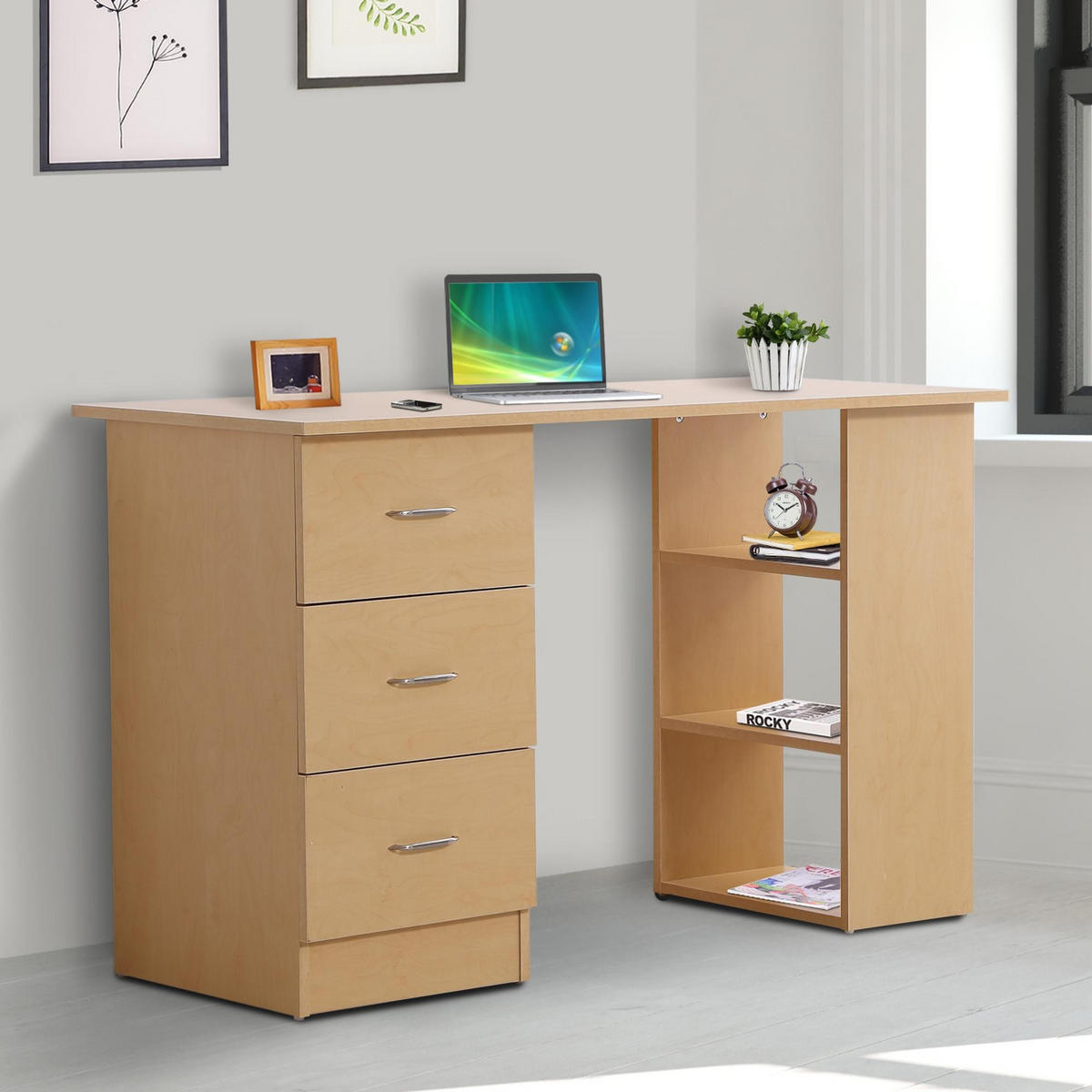 SCHREIBTISCH Hellholzoptik mit Schubladen und Regalfächern 120/49/72 cm - Naturfarben, Holz (49/120/72cm) - PANGIVO