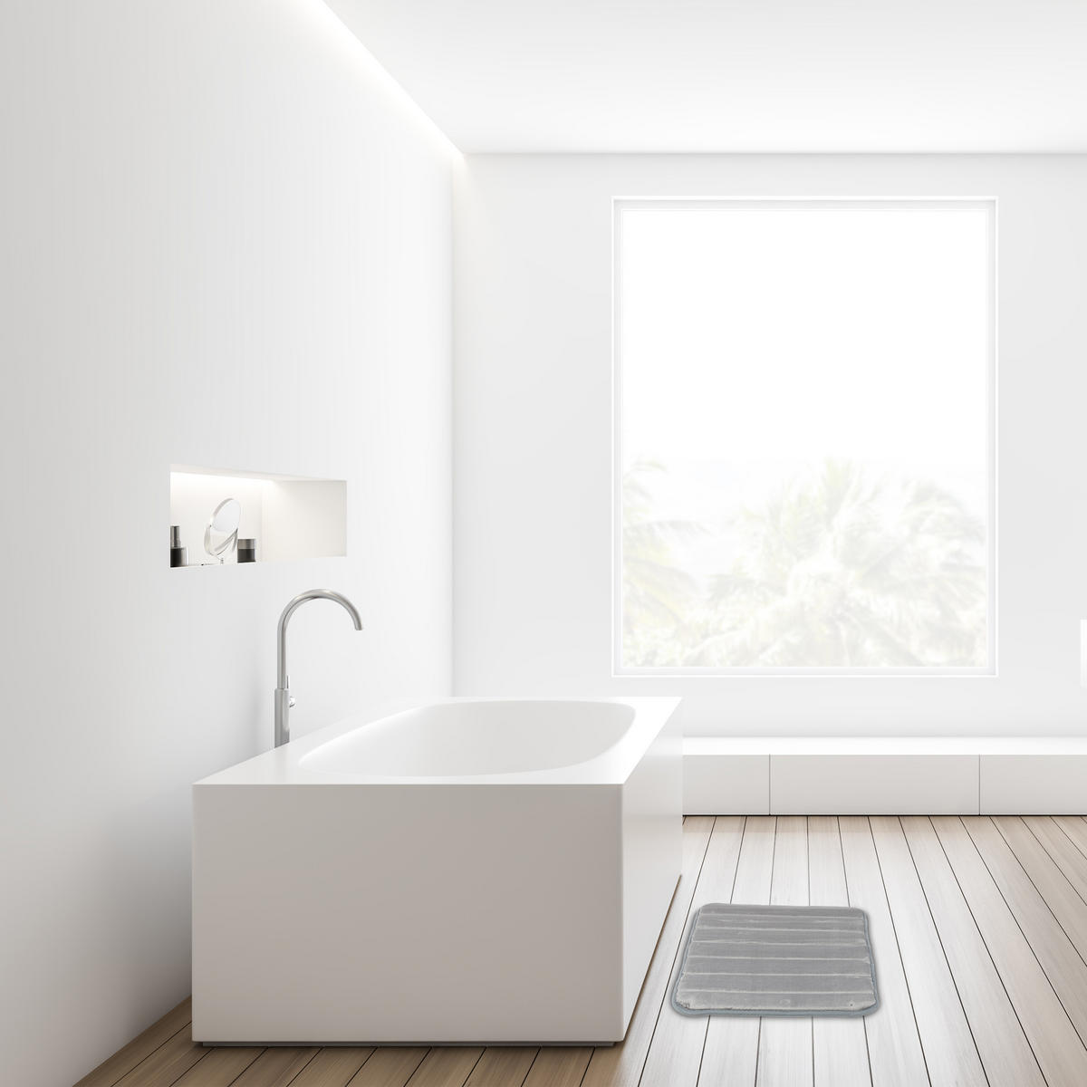 BADEMATTE Memoryschaum - Grau, Kunststoff/Textil (49/114cm) - Relaxdays