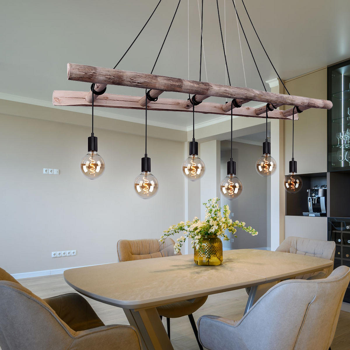 LED HÄNGELEUCHTE IRMGARD Schwarz Holz - Schwarz, Holz (160/30/192cm)