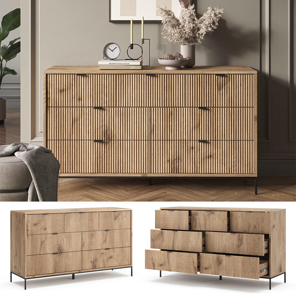 SIDEBOARD Eliza Viking Oak 140 x 81 cm mit 7 Schubladen - Eiche Wotan, Holzwerkstoff (140/81/42cm) - Vicco