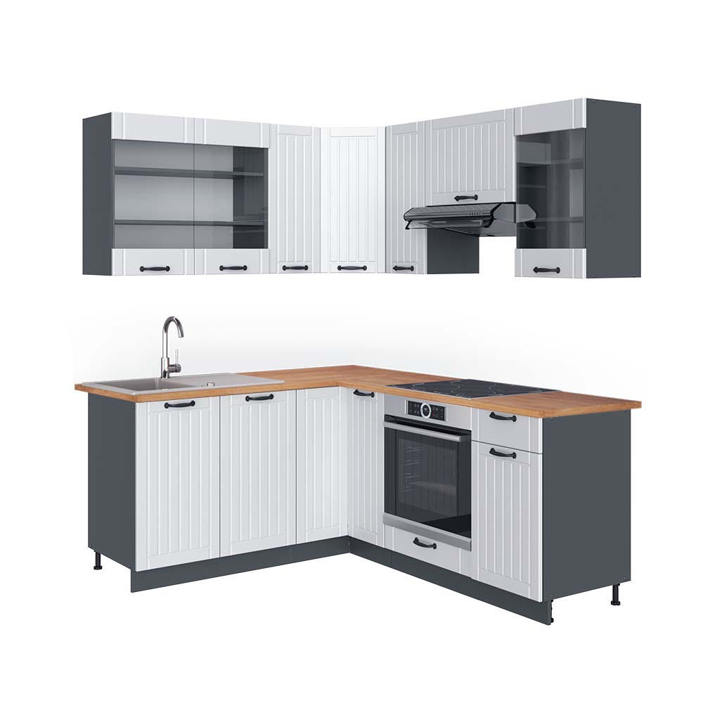ECKKÜCHE Fame-Line Weiß Landhaus/Anthrazit 160 x 190 cm, AP Eiche - Anthrazit/Weiß, Holzwerkstoff (190/81.6/60cm) - Vicco