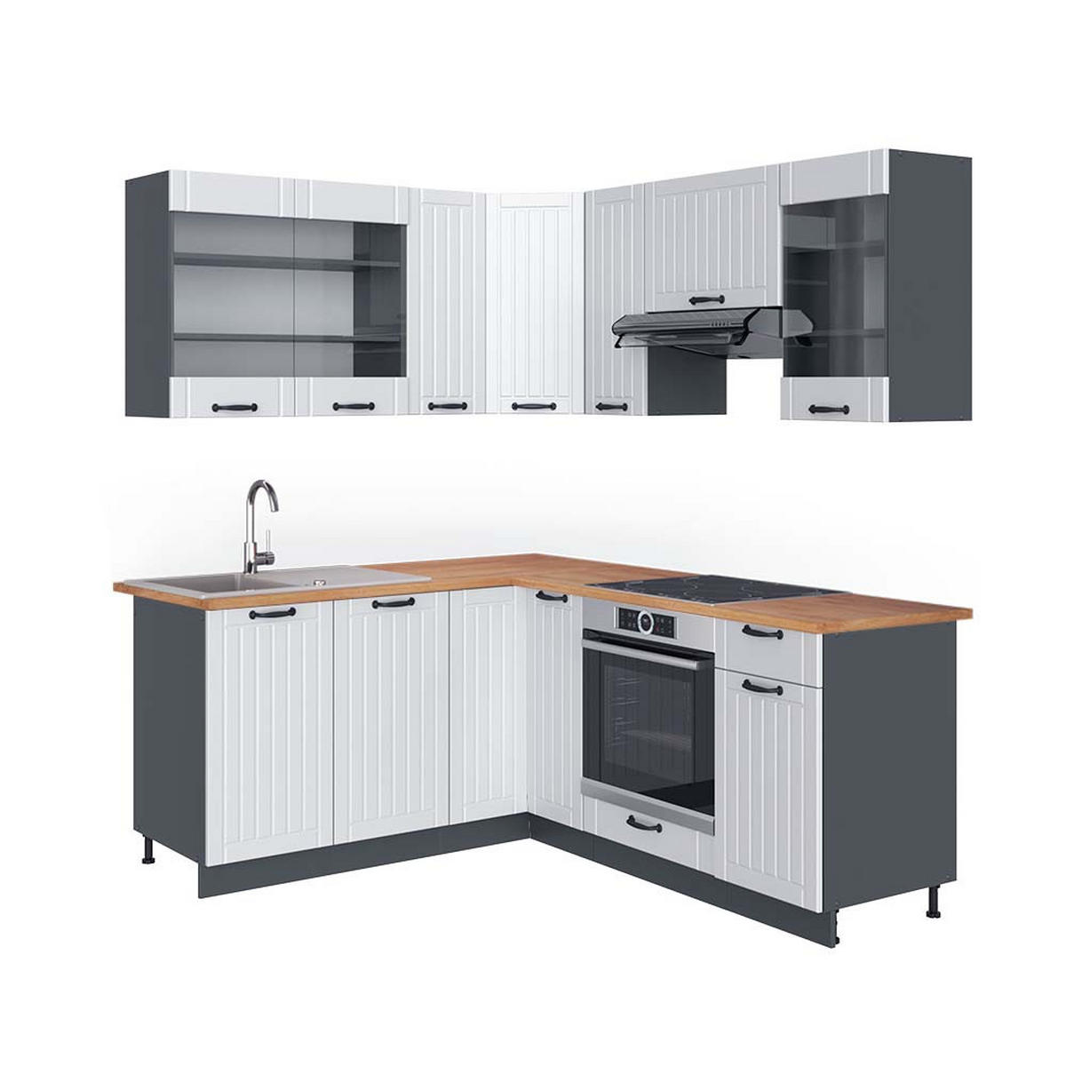 ECKKÜCHE Fame-Line Weiß Landhaus/Anthrazit 160 x 190 cm, AP Eiche - Anthrazit/Weiß, Holzwerkstoff (190/81.6/60cm) - Vicco