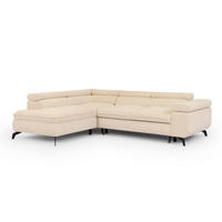 ECKSOFA mit Schlaffunktion und Bettkasten Bonnie aus Hellbeige Chenille-Stoff mit verstellbaren Kopfstützen und Armlehne - Ottomane links - Beige/Schwarz, Holz/Textil (275/210cm) - S-Style Möbel