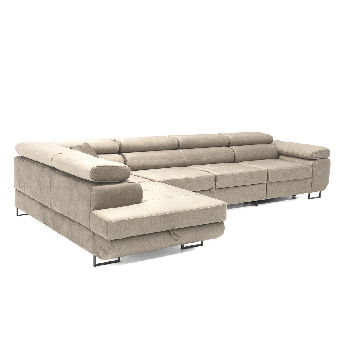 ECKSOFA WILD MAXI L Links mit Schlaffunktion 125x195 Velours Beige - Chromfarben/Beige, Holz/Textil (203/350cm) - Muffo