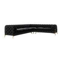 ECKSOFA Chesterfield Lexi Schwarz Samt, langer Schenkel links - Goldfarben/Schwarz, Holz/Textil (323/264cm) - S-Style Möbel
