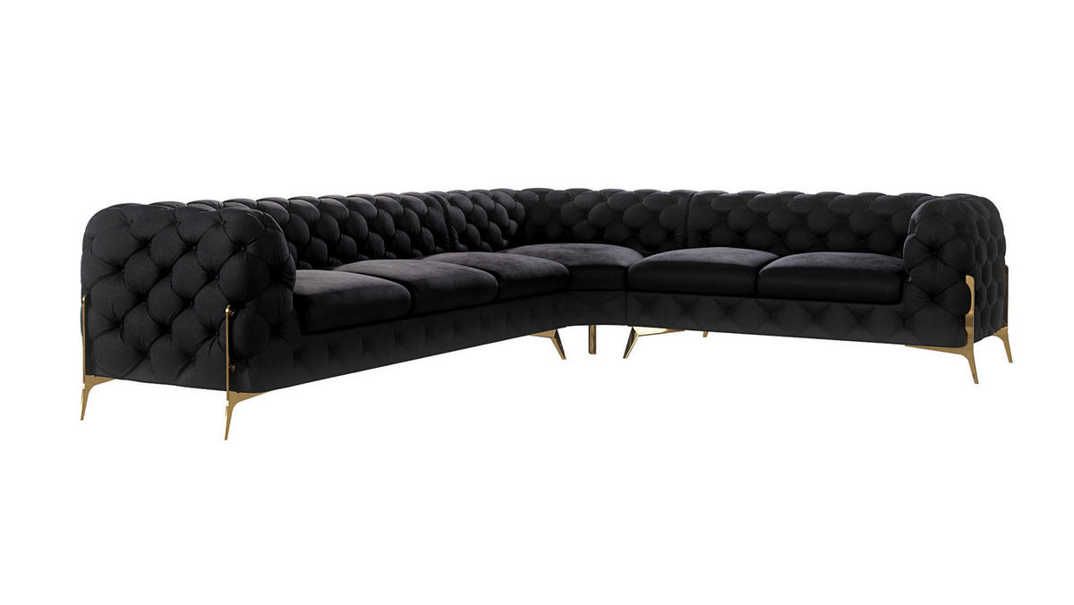 ECKSOFA Chesterfield Lexi Schwarz Samt, langer Schenkel links - Goldfarben/Schwarz, Holz/Textil (323/264cm) - S-Style Möbel