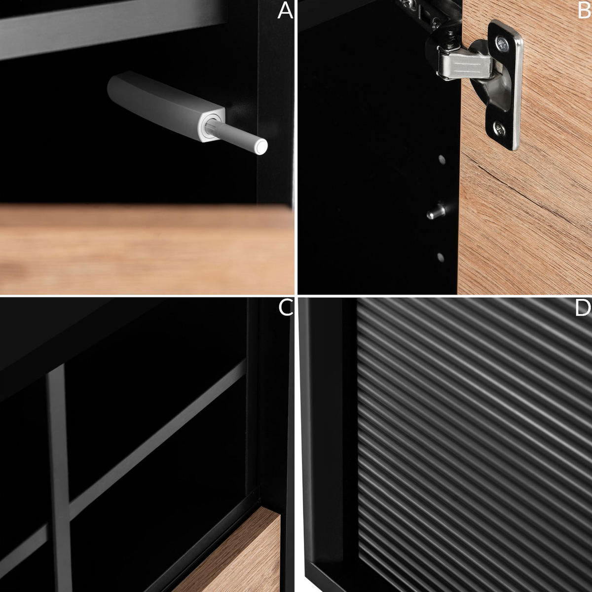 REGAL LOFTY Kreuzeinlage, schwarz / Eiche natur - Eichefarben/Schwarz, Holzwerkstoff (52/135/41cm) - KONSIMO®