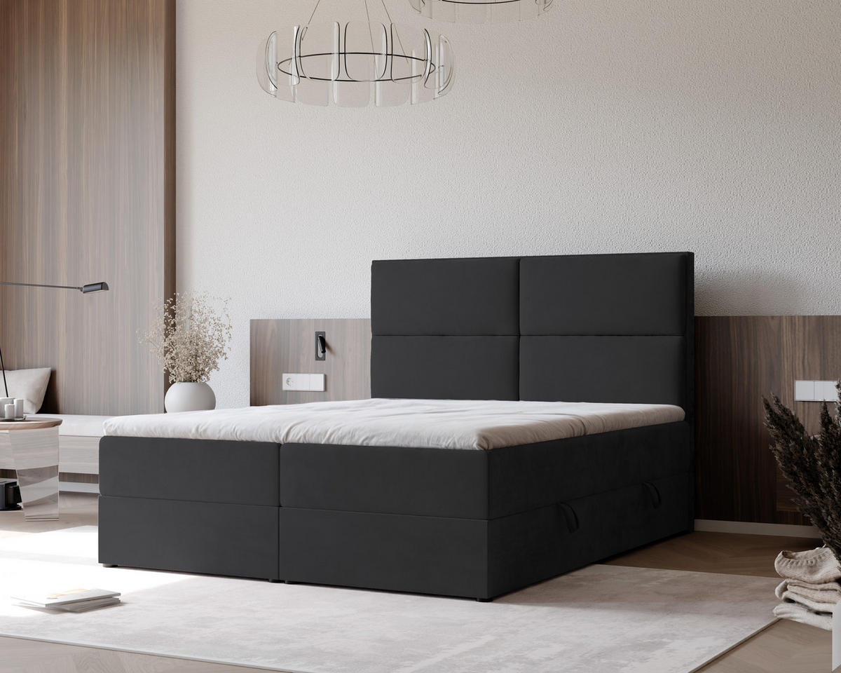 BOXBETT ORFEO 160/200 cm mit Matratze und Topper, Grau - Grau, Textil (160/200cm) - Idohome