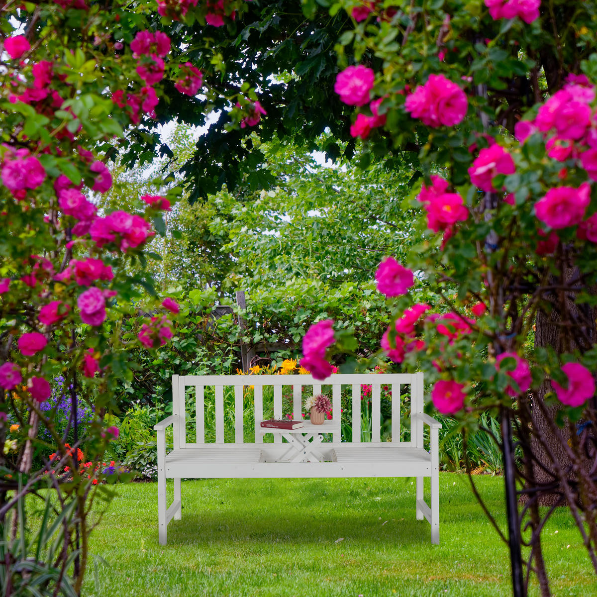 GARTENBANK - Weiß, Holz (152/90/56cm) - Relaxdays