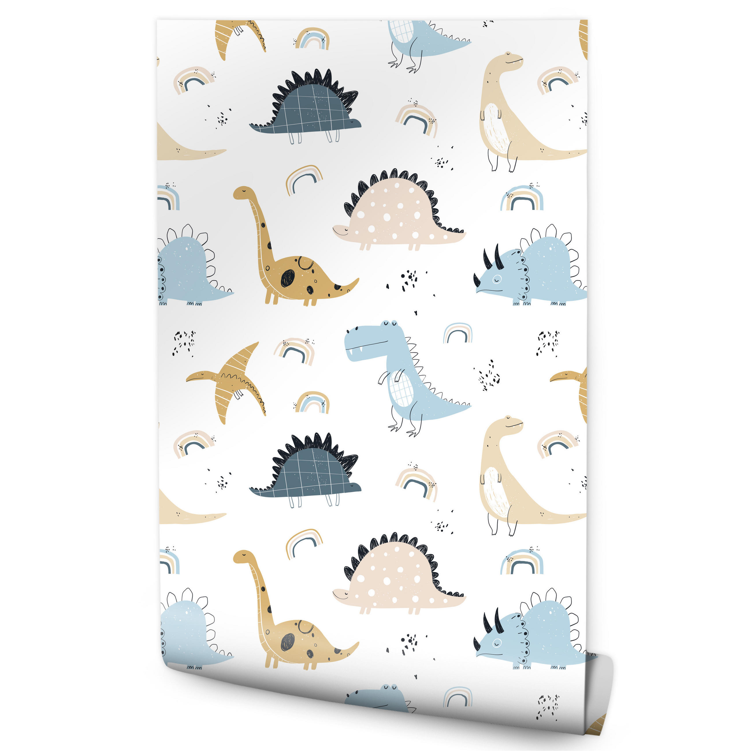 VLIESTAPETE Pastell-Dinosaurier – Blau, Beige, Weiß – 50x1000 cm - Blau/Beige, Papier (50/1000cm) - Muralo