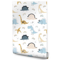 VLIESTAPETE Pastell-Dinosaurier – Blau, Beige, Weiß – 50x1000 cm - Blau/Beige, Papier (50/1000cm) - Muralo