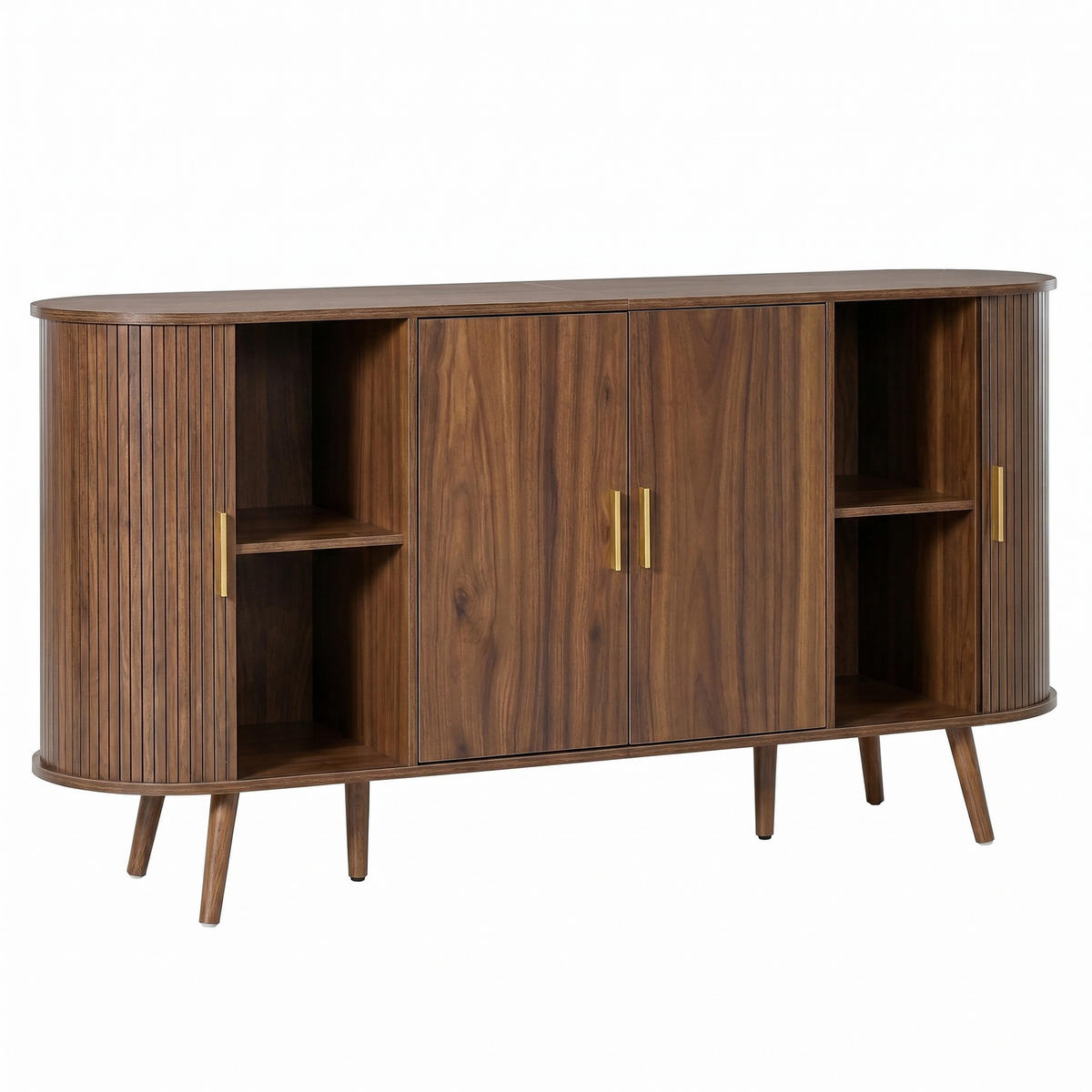 KOMODA Posuvná dvířka Rýhovaný design Moderní - barva vlašského ořechu, kompozitní dřevo (150/79/40cm) - FLIEKS