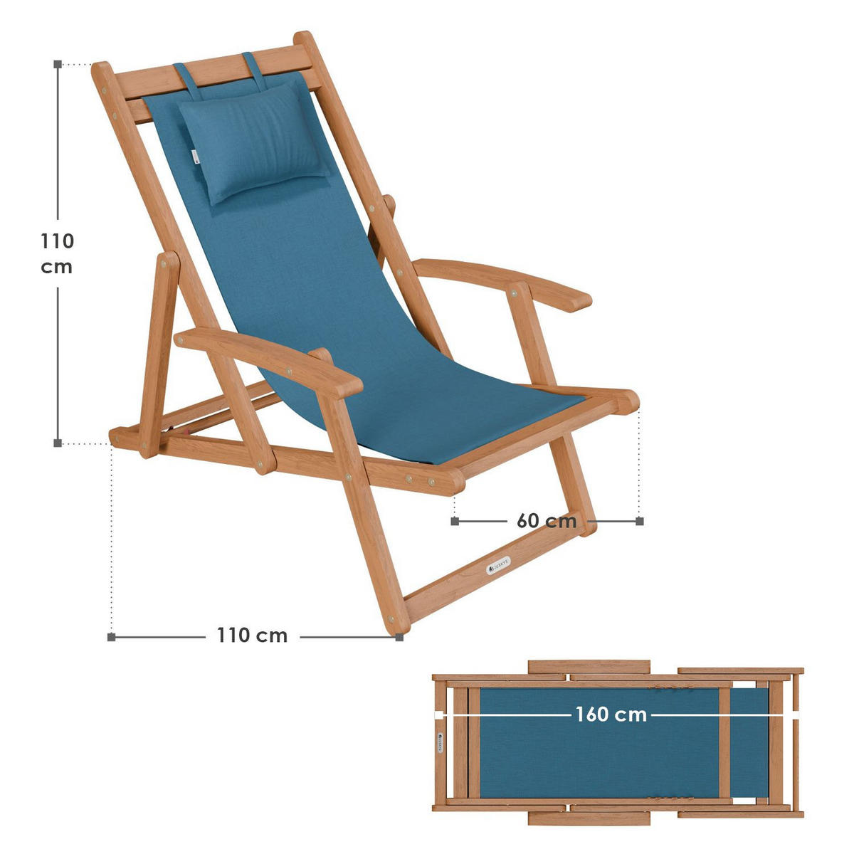 SONNENLIEGE Tavira Akazie petrol klappbar 2er-Set - Petrol, Holz (60/110/110cm) - Juskys