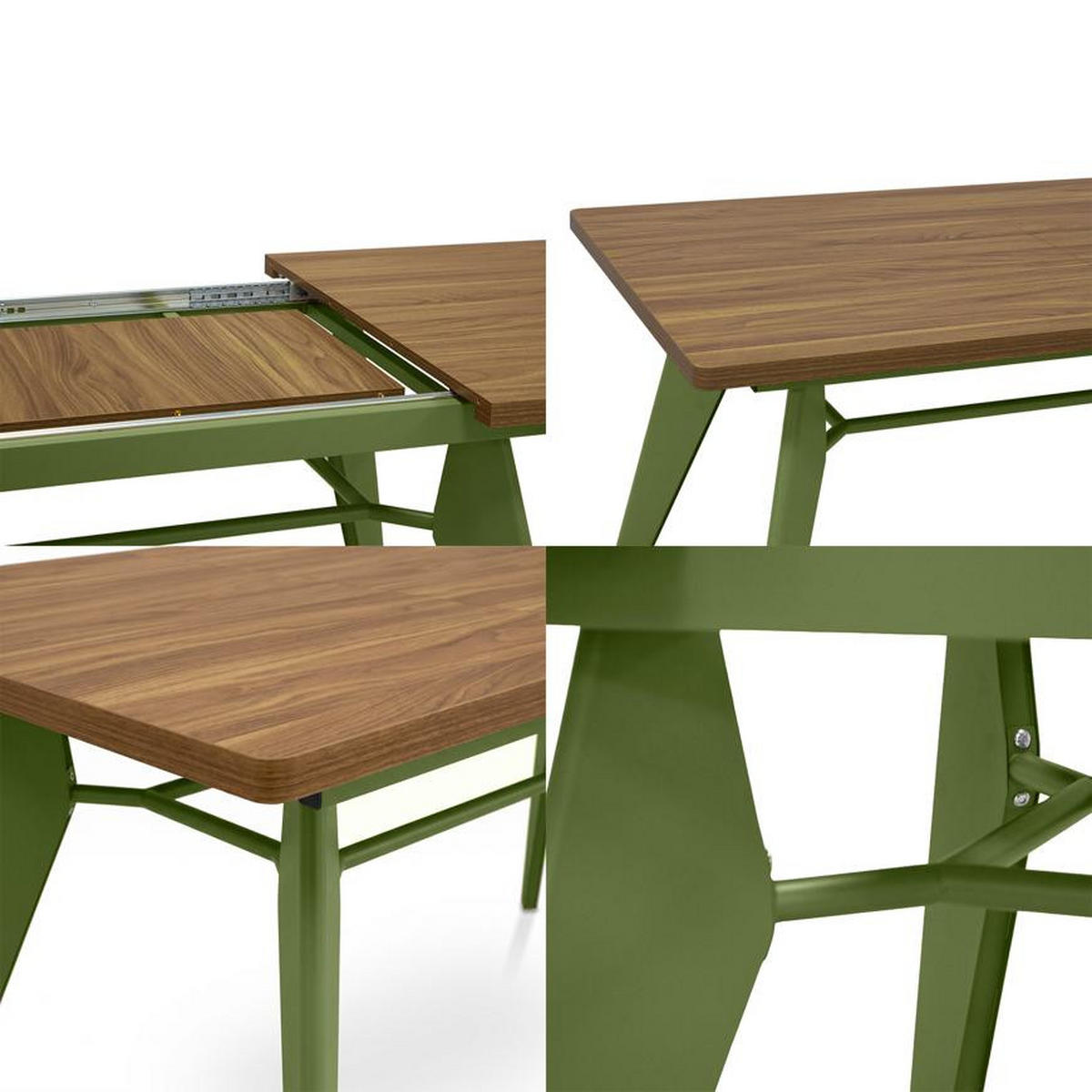 ESSTISCH ausziehbar 140/180cm Metallbeine Khaki und Tischplatte Nussbaum-Optik Meloe - Nussbaumfarben/Grün, Holzwerkstoff/Metall (90/140/76cm) - Sicaan
