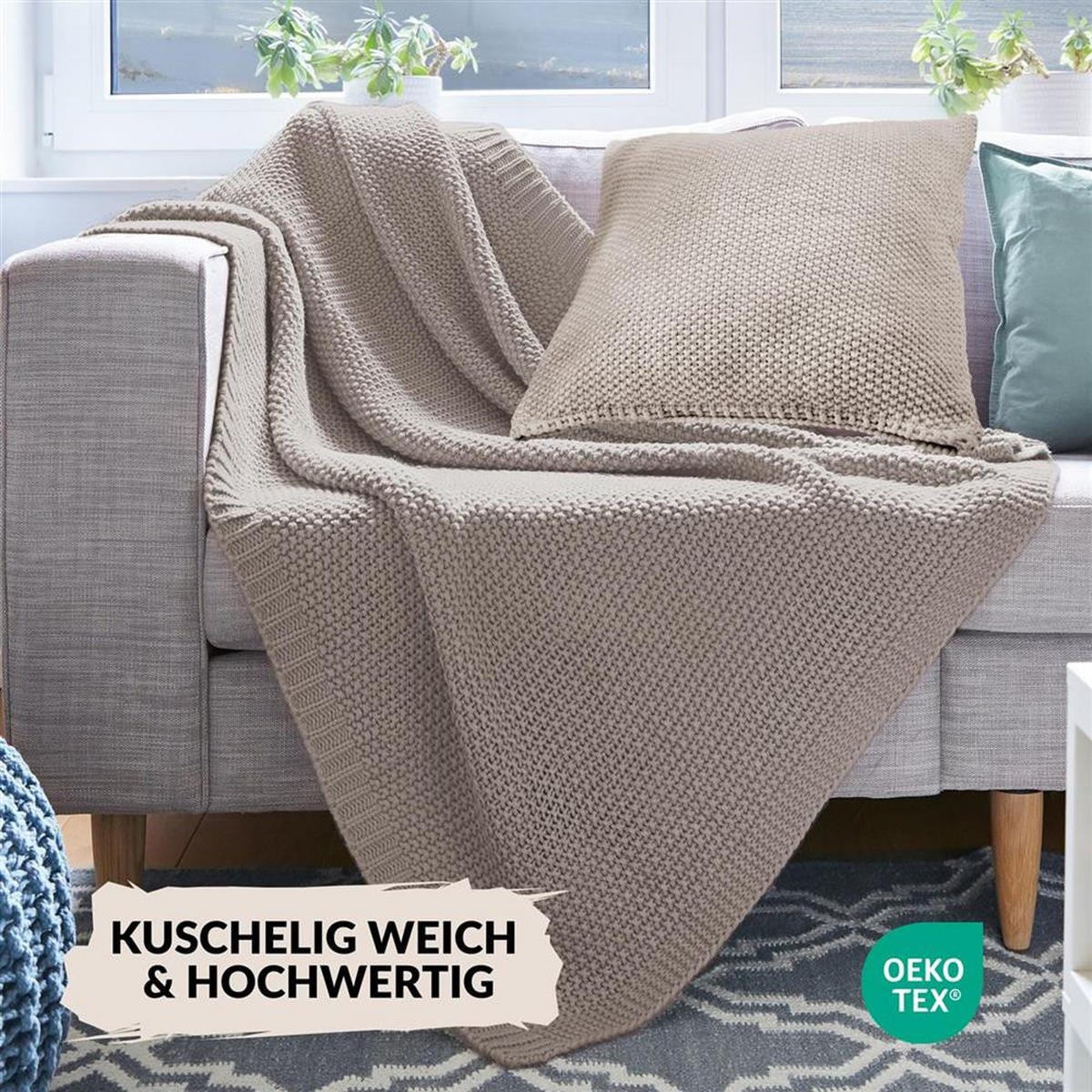 STRICKDECKE 130x170 cm, Kuscheldecke aus 100% Polyacryl, Flauschige Wohnzimmer Wohndecke für Sofa, Bett, Couch uvm. - Greige - Greige, Textil (130/170cm) - Carpe Sonno