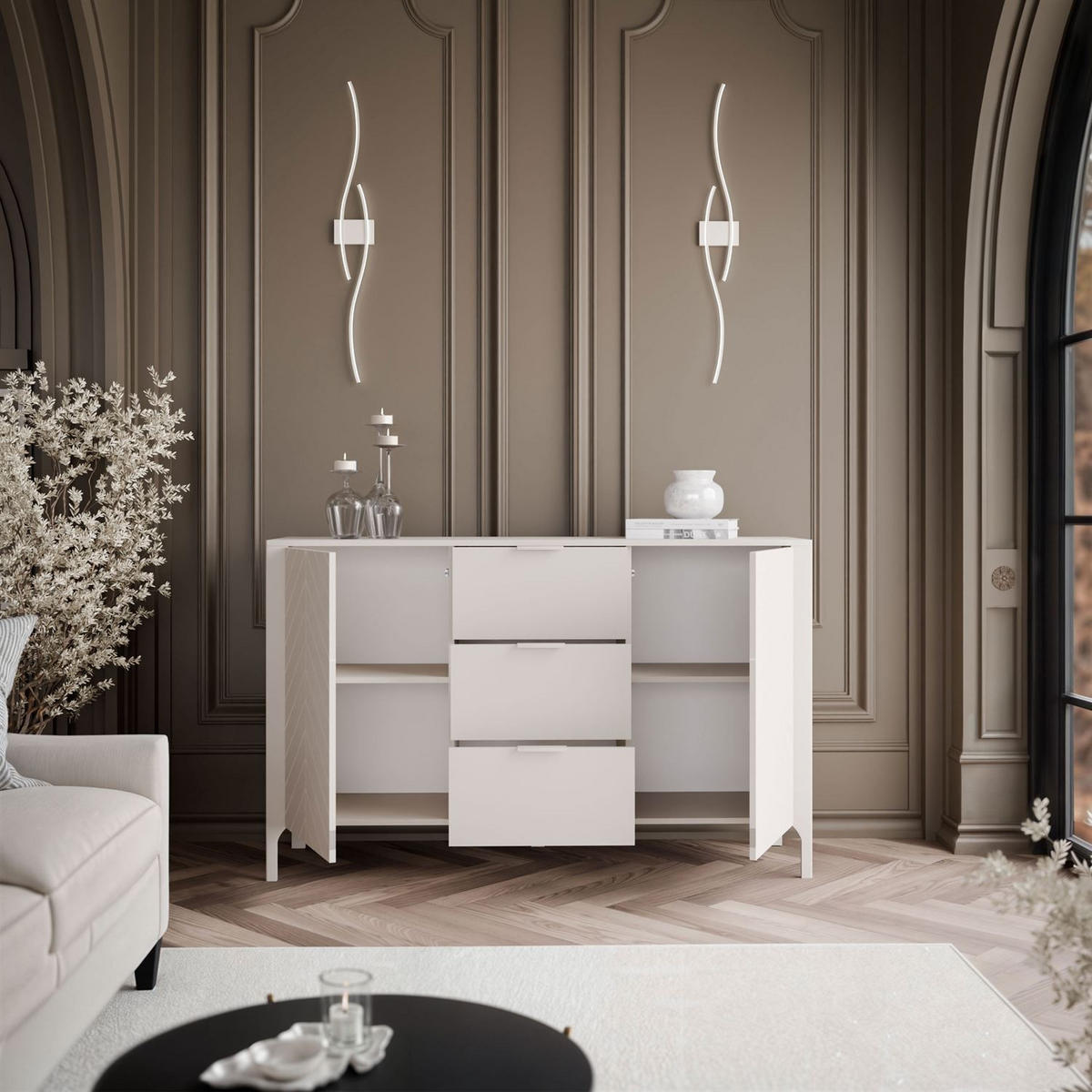 SIDEBOARD mit Schubladen LUMI, Kaschmir - Kaschmir, Holzwerkstoff (153/95/40cm) - Lookway