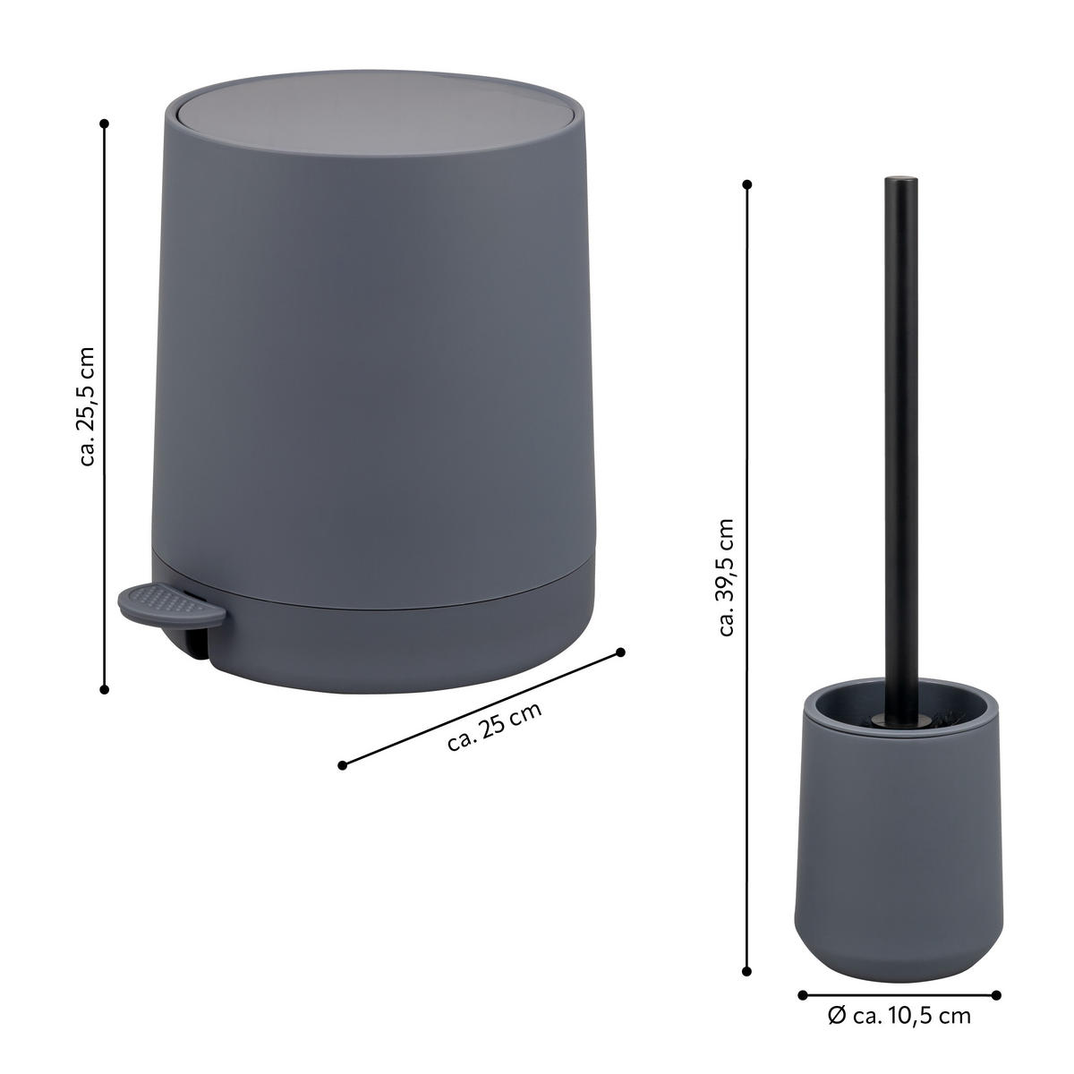 BAD-ACCESSOIRES-SET TESERO, Soft-Touch, grau - Grau, Kunststoff (22.5/25.5/25cm) - eluno