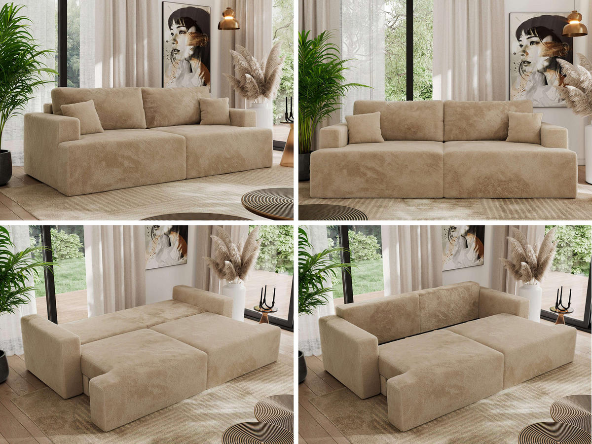 4-SITZER SOFA VIRELLA Beige Plüsch - Beige/Schwarz, Textil (240/88/115cm) - MKS