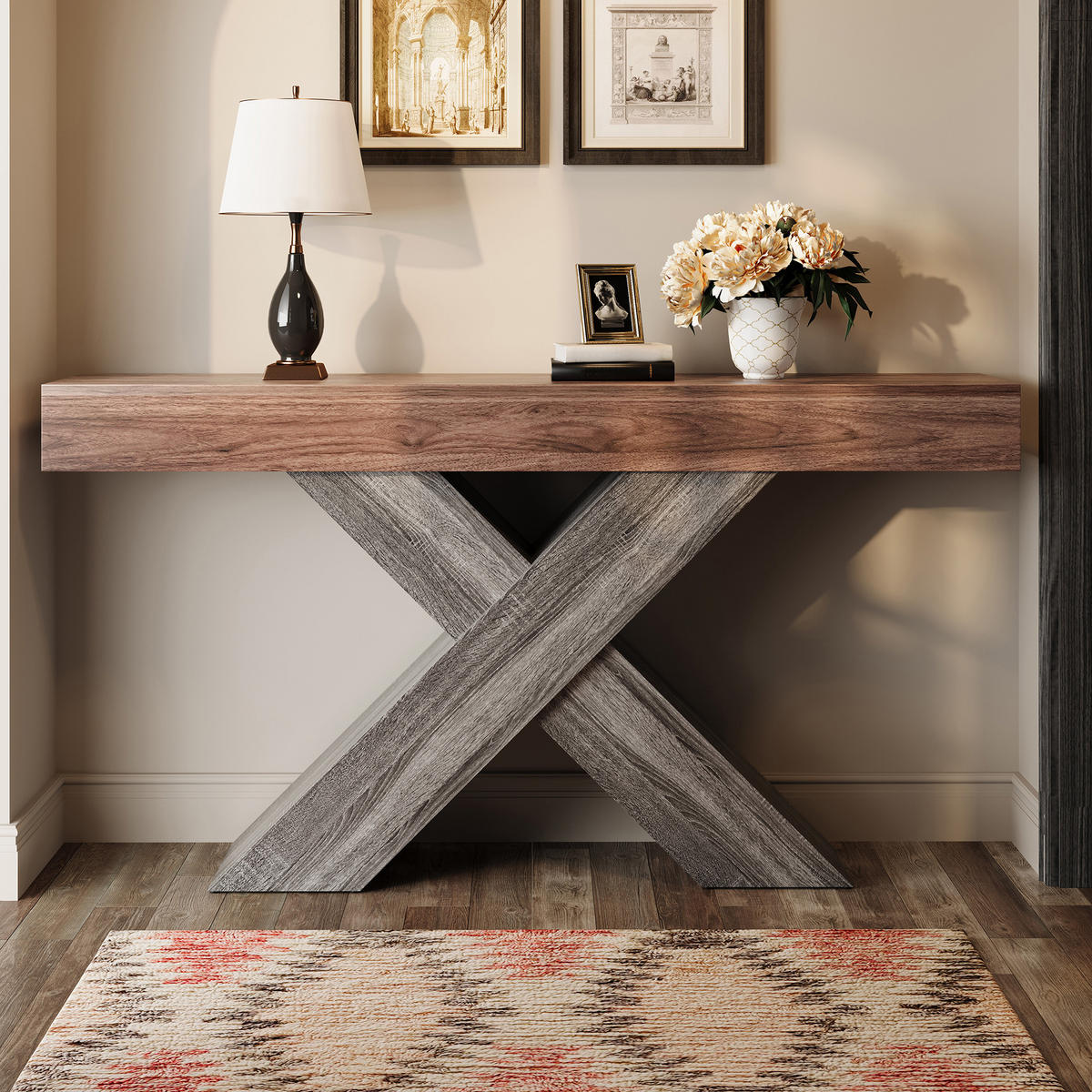 KONSOLENTISCH X Beine Holzoptik schmal - Nussbaumfarben, Holzwerkstoff (30/140/80cm) - Fortuna Lai
