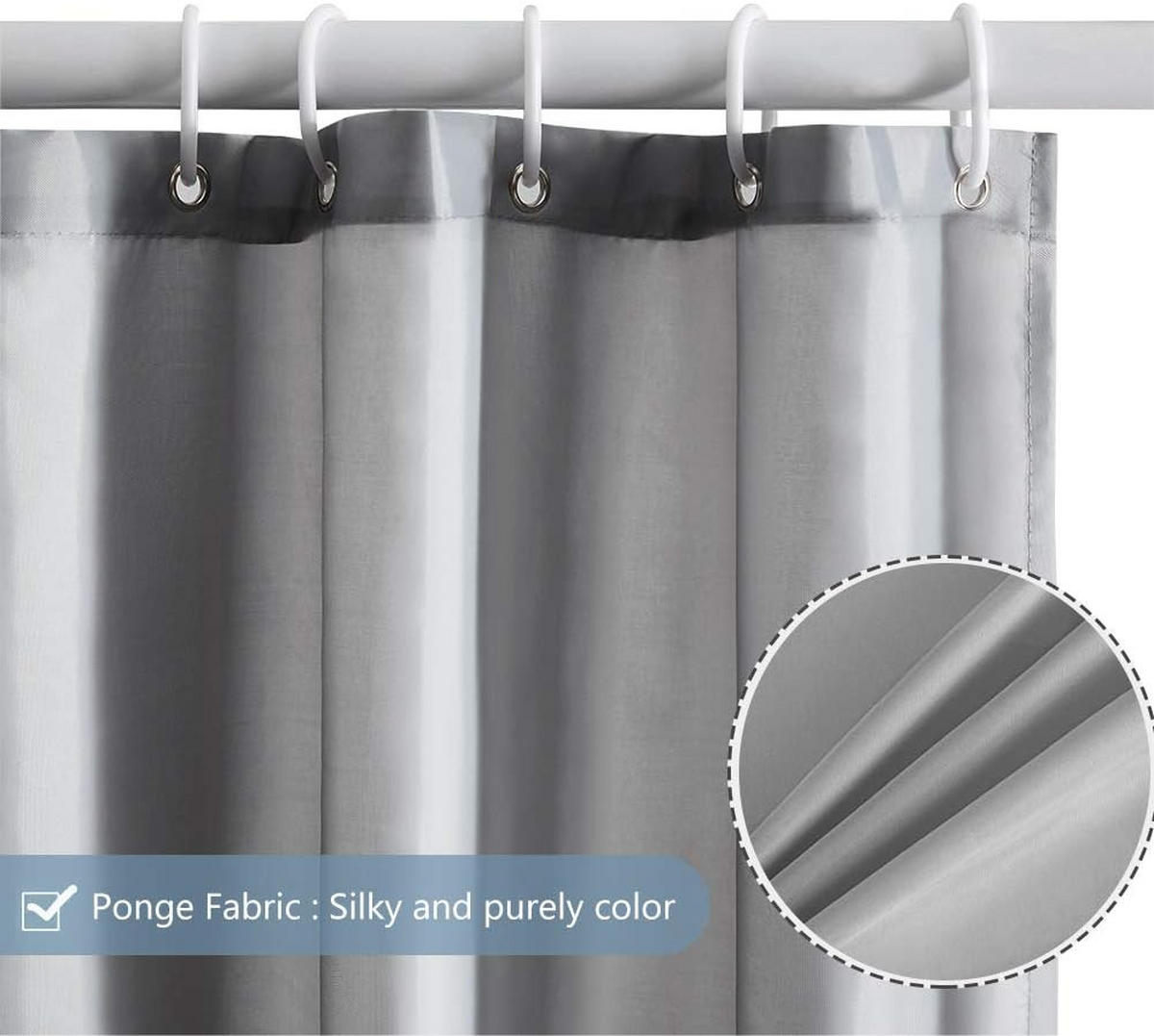 DUSCHVORHANG Polyester wasserdicht waschbar schimmelresistent mit Haken Grau hell - Grau, Kunststoff (240/200cm) - MCBOSON