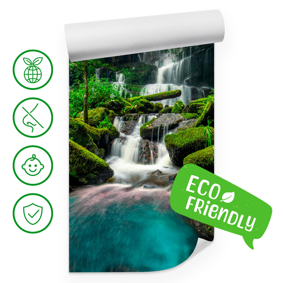 FOTOTAPETA Pre Kuchyňu Vodopád Džungľa Stromy Kamene Tropická 500 x 350 cm - modrá/sivá, papier (500/350cm) - Muralo