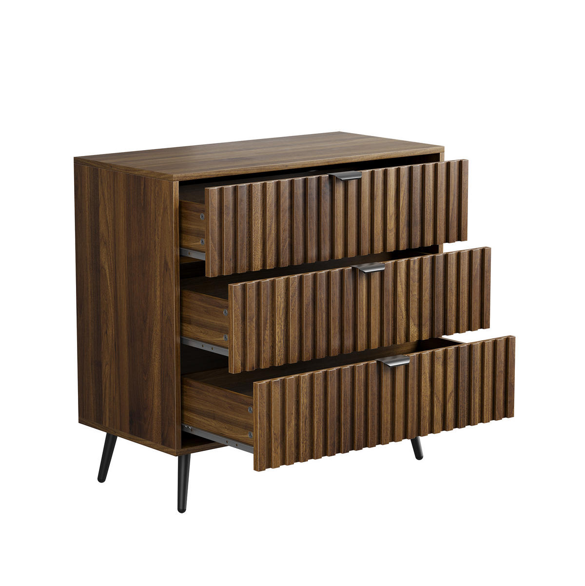 KOMMODE 80/39/78 cm aus MDF mit 3 Schubladen und Metallbeinen Walnuss - Walnussfarben, Holzwerkstoff (80/78/38cm) - Modenvie
