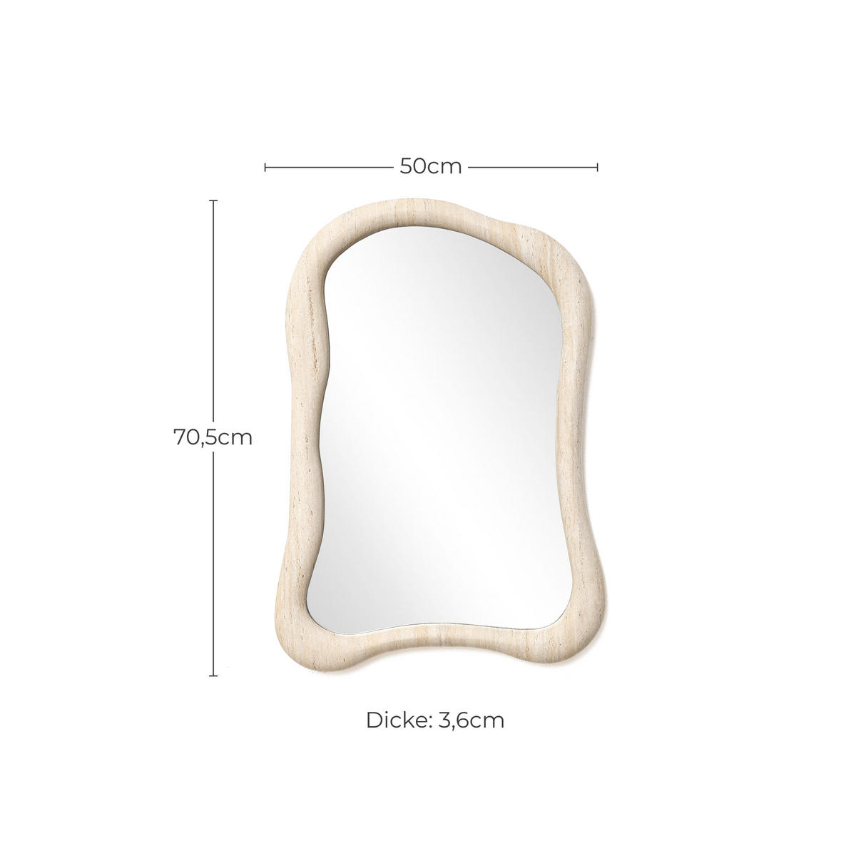 SPIEGEL unregelmäßig Rechteckig mit Holzrahmen 70×50 cm - Beige, Glas/Holz (50/3.6/70.5cm)