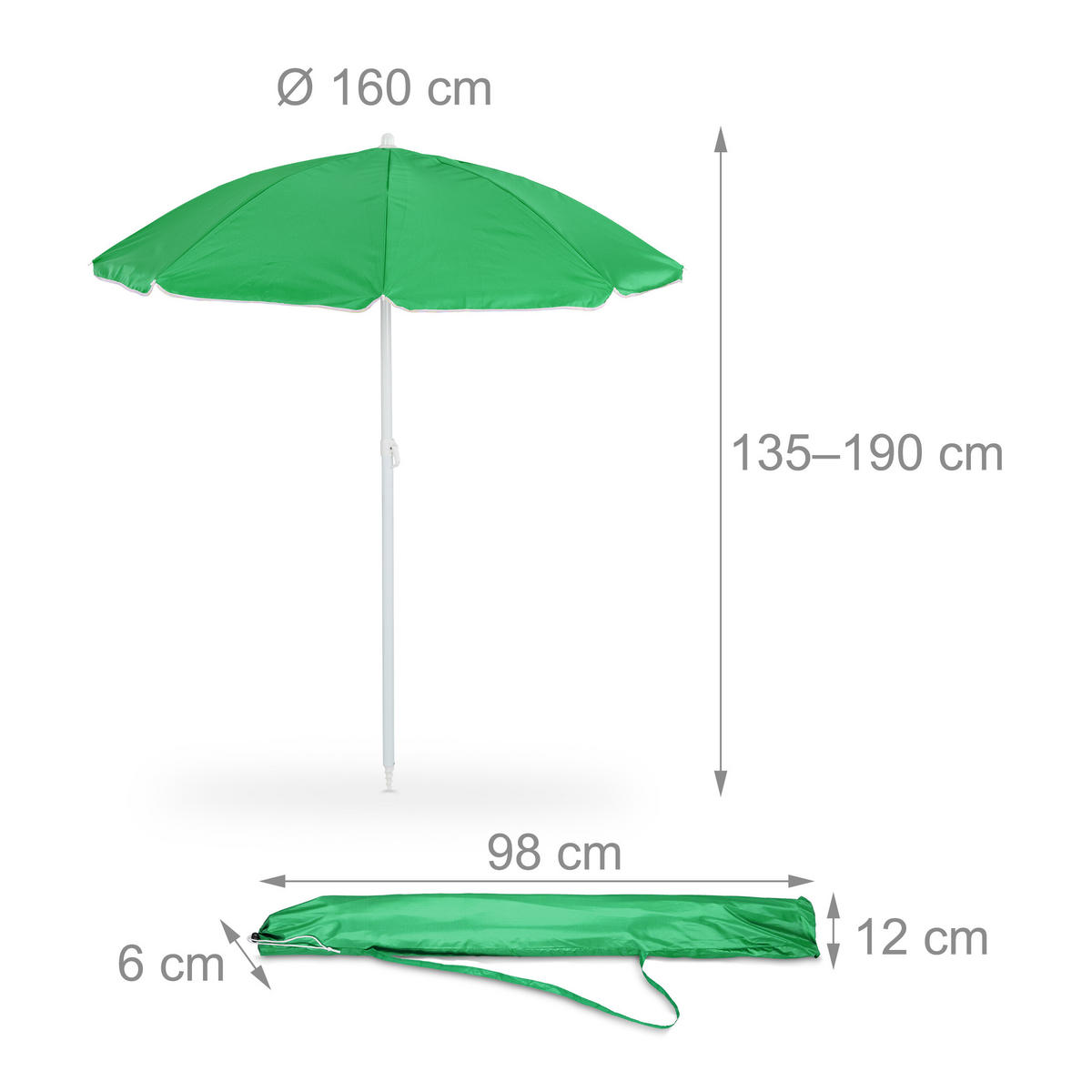 SONNENSCHIRM - Grün, Textil/Metall (160/160cm) - Relaxdays