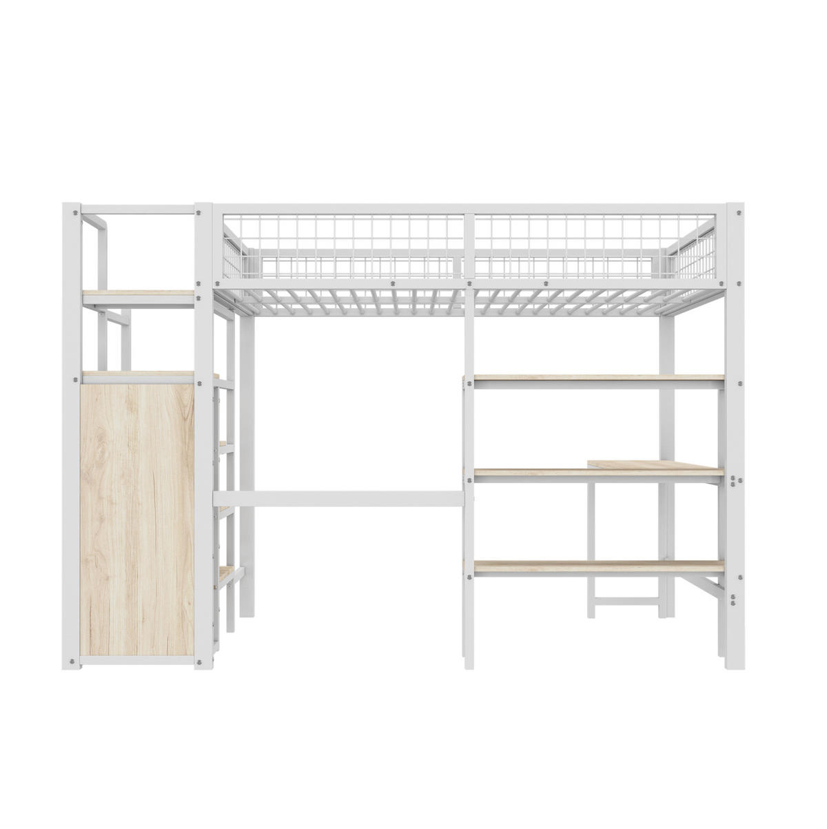 HOCHBETT mit Schreibtisch 140/200 cm in Weiß – mit Regalen und Kleiderschrank - Weiß, Metall (140/200cm) - BEAOK
