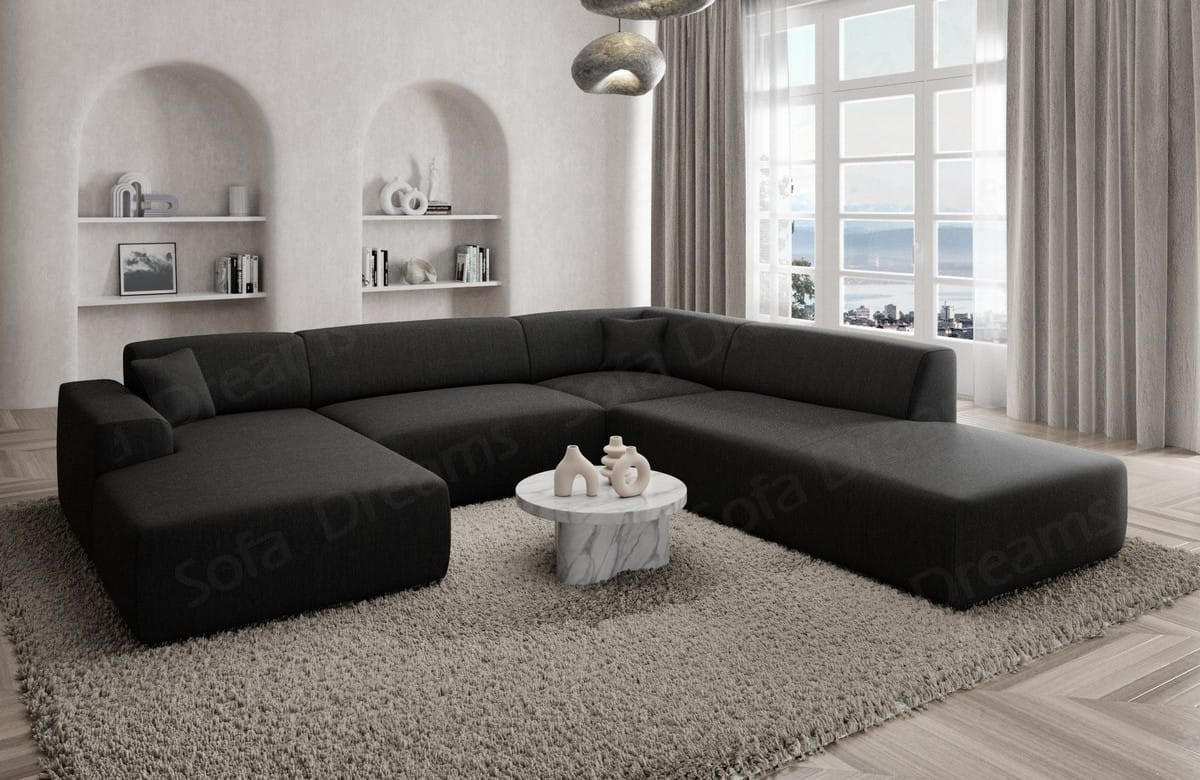WOHNLANDSCHAFT Genova Schwarz Strukturstoff - Schwarz, Kunststoff (326/70/263cm)