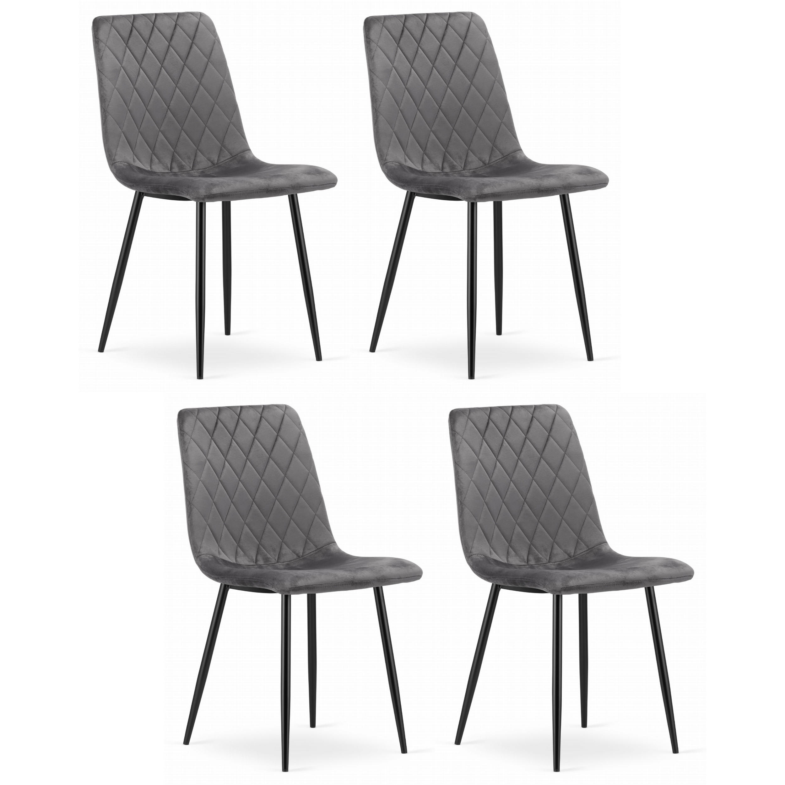 STUHL SCANNO 4-er Set, Grau, mit Samtstoff gepolstert - Anthrazit, Textil/Metall (45/89/53cm) - Komodee