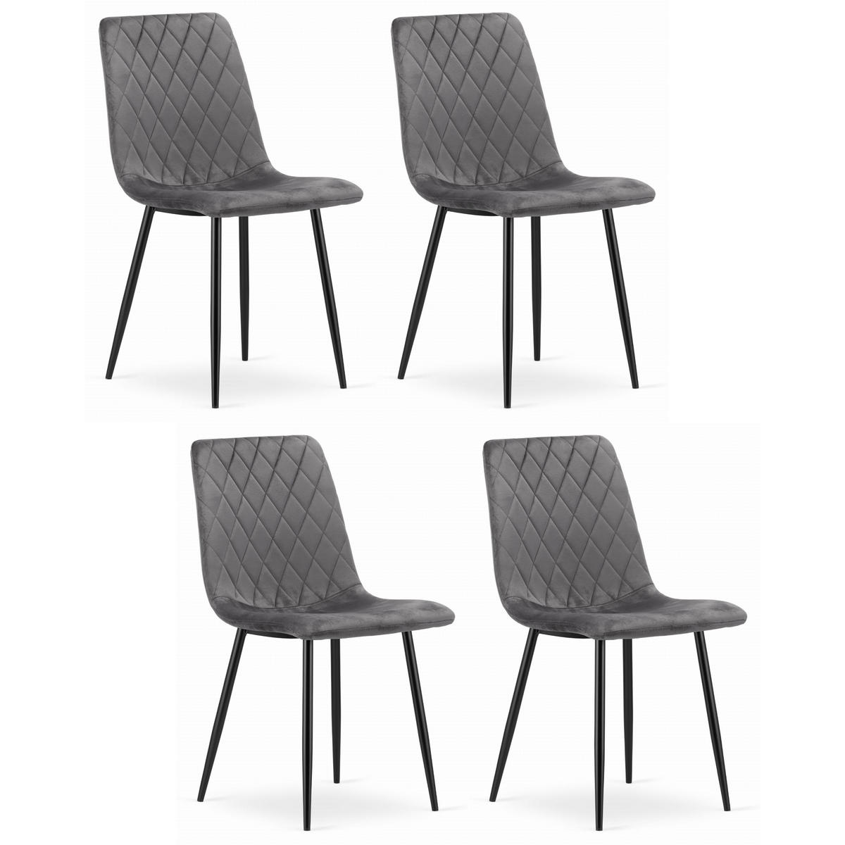 STUHL SCANNO 4-er Set, Grau, mit Samtstoff gepolstert - Anthrazit, Textil/Metall (45/89/53cm) - Komodee