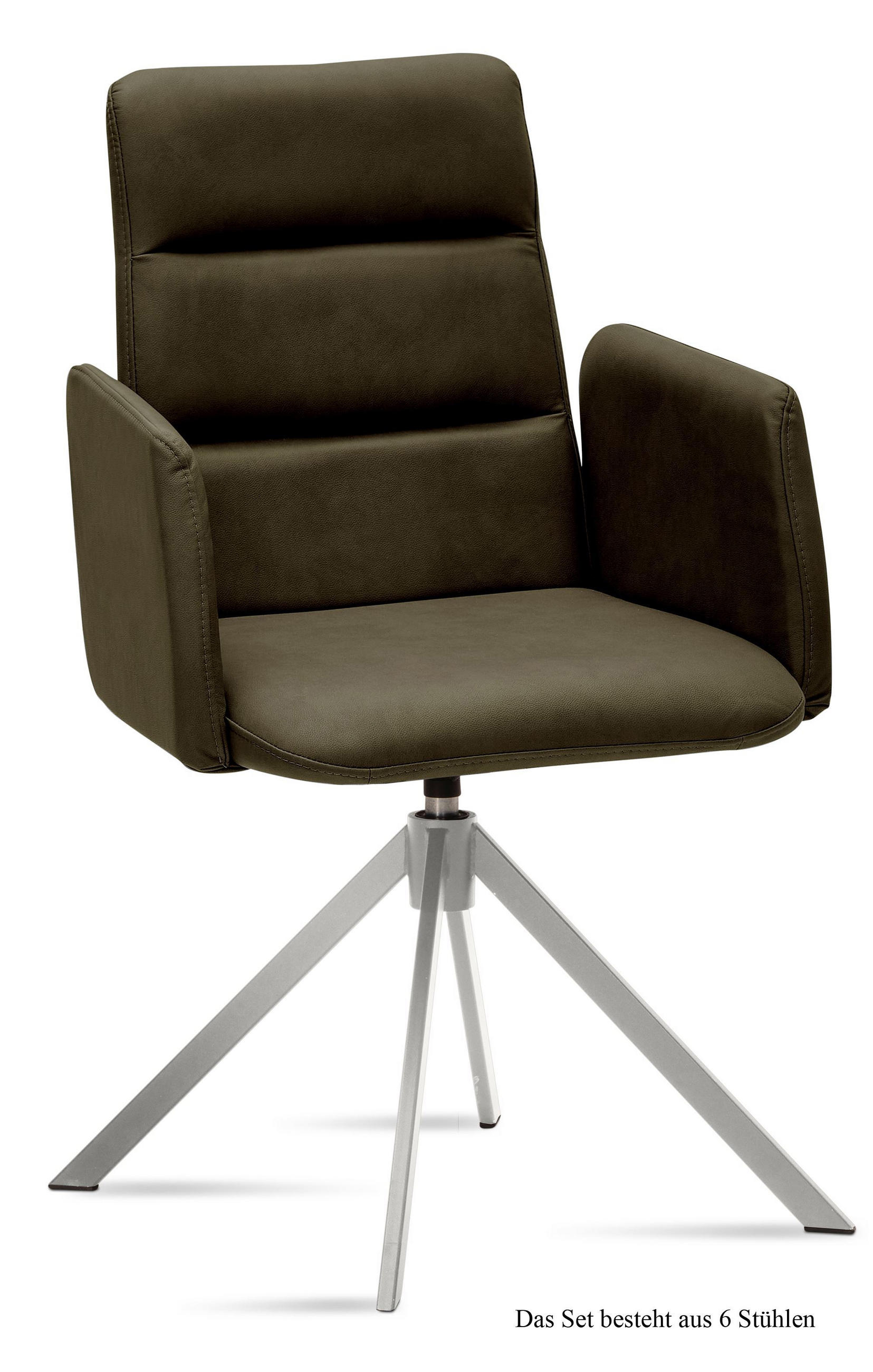 ARMLEHNSTUHL drehbar (6er-Set) Dulcia 52x92x60 Edelstahl/Khaki - Dunkelgrün/Edelstahlfarben, Kunststoff (60/92/52cm) - 58aufmkessel