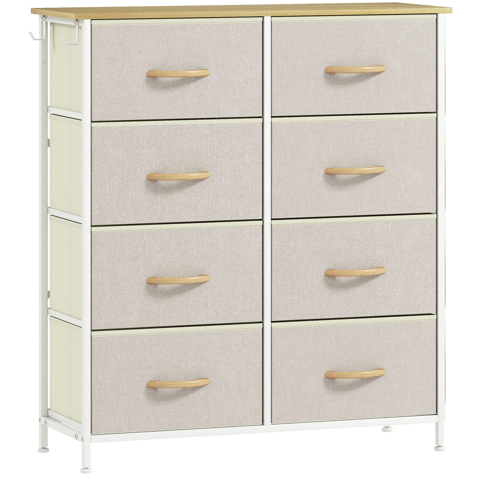 KOMMODE Schrank mit 8 Schubladen aus Stoff, Haken, Seitentasche, Stahlrahmen - Beige/Naturfarben, Holz/Textil (30/94.5/86cm) - HOMCOM