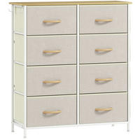 KOMMODE Schrank mit 8 Schubladen aus Stoff, Haken, Seitentasche, Stahlrahmen - Beige/Naturfarben, Holz/Textil (30/94.5/86cm) - HOMCOM
