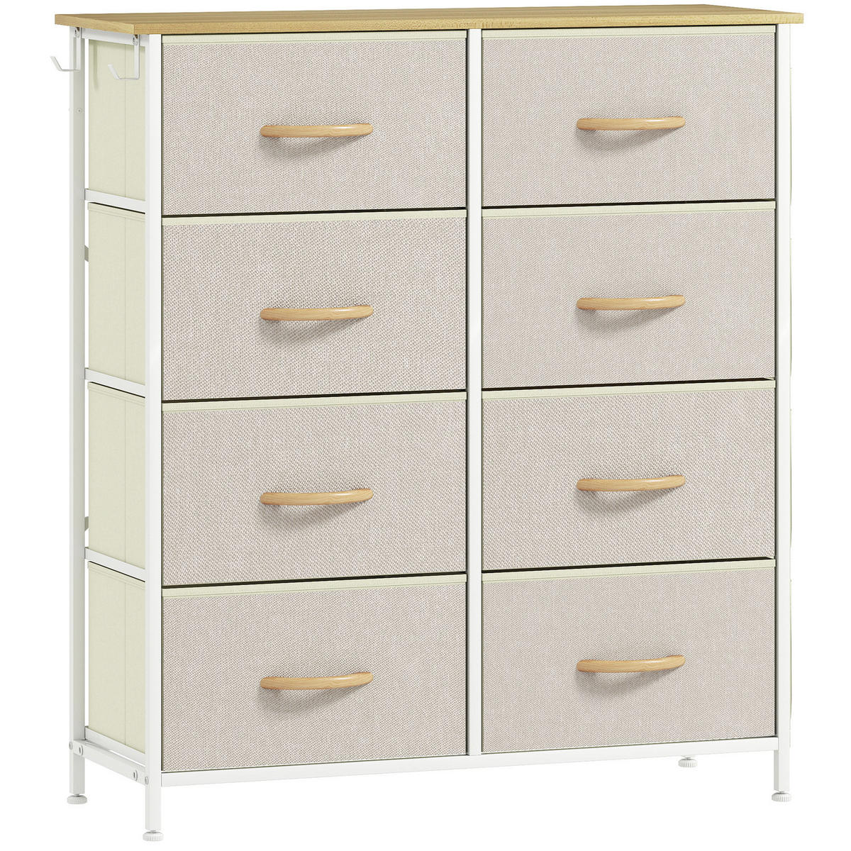 KOMMODE Schrank mit 8 Schubladen aus Stoff, Haken, Seitentasche, Stahlrahmen - Beige/Naturfarben, Holz/Textil (30/94.5/86cm) - HOMCOM
