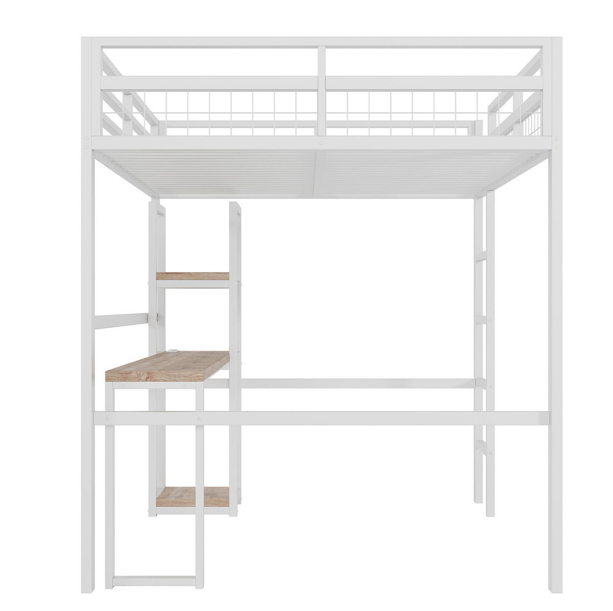 HOCHBETT 140/200 cm in Weiß – mit Schreibtisch, Regalen und Leiter - Weiß, Metall (140/200cm) - BEAOK