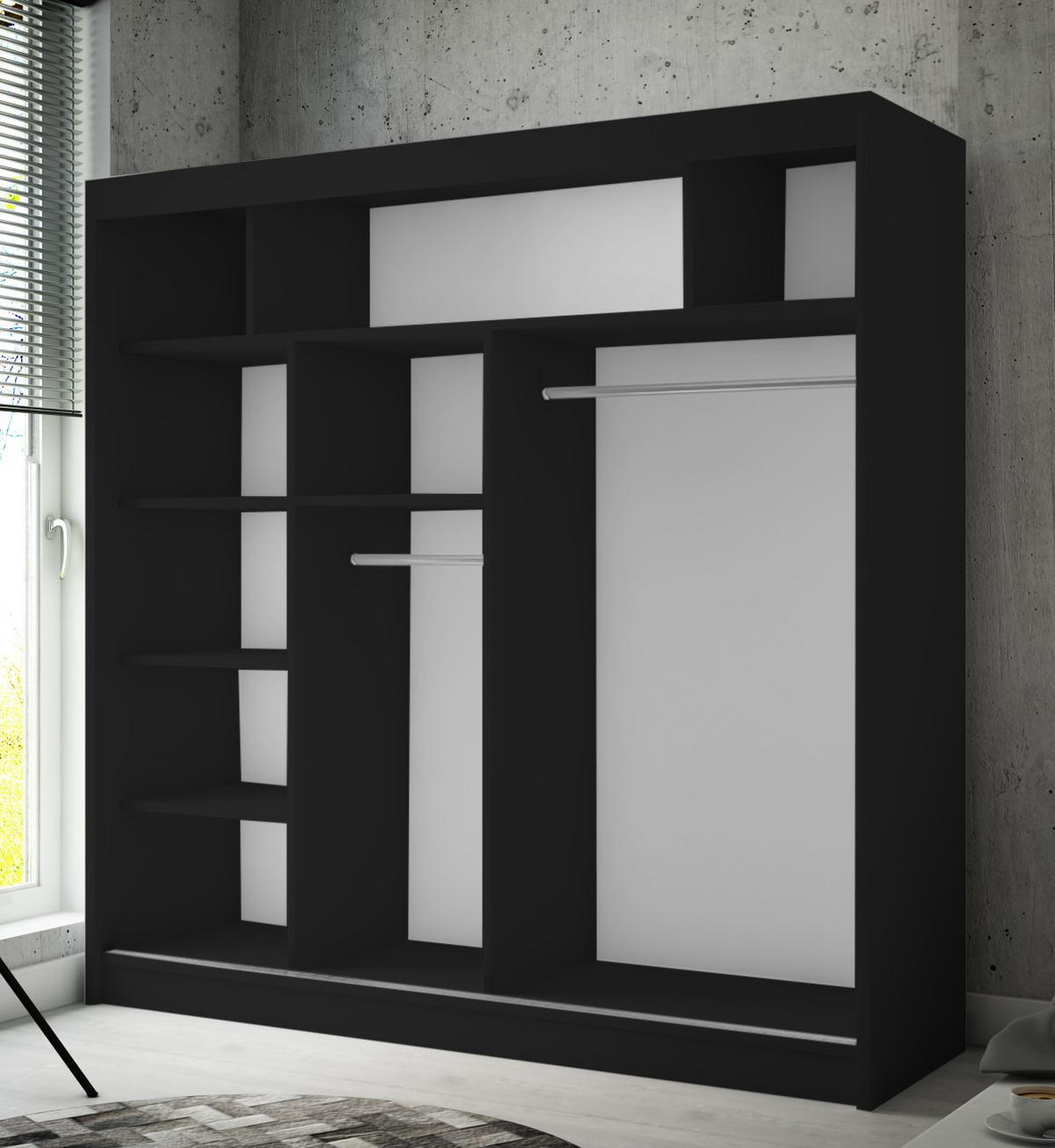 SCHWEBETÜRENSCHRANK Saturn 200 cm 2-türig, schwarz - Schwarz, Kunststoff (200/215/61cm) - Margaret Hadas24