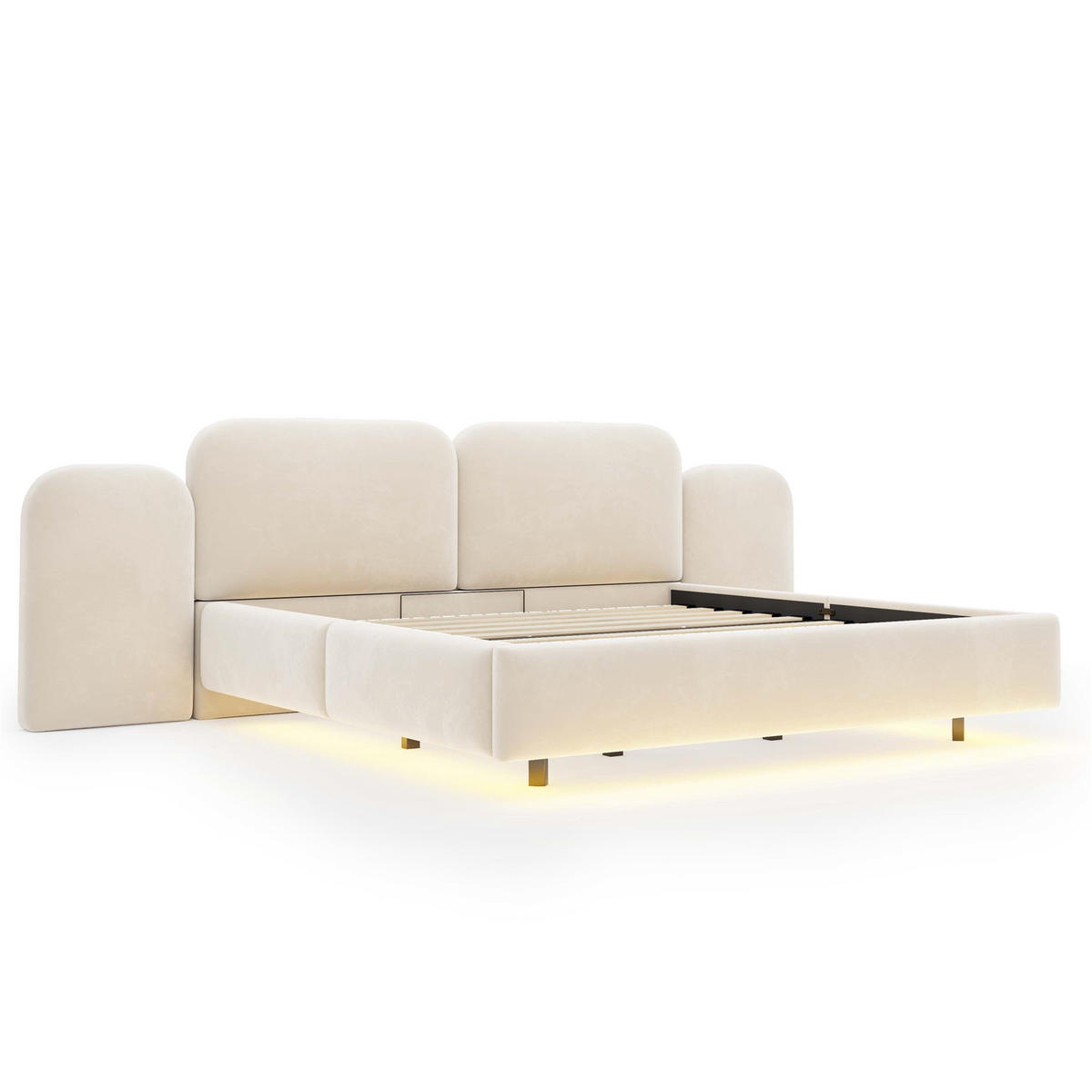 STAURAUMBETT 180/200 cm mit Hydraulik, RGB-LED und USB, DE-41706, in Beige - Beige, Holzwerkstoff (180/200cm) - ComfortXL