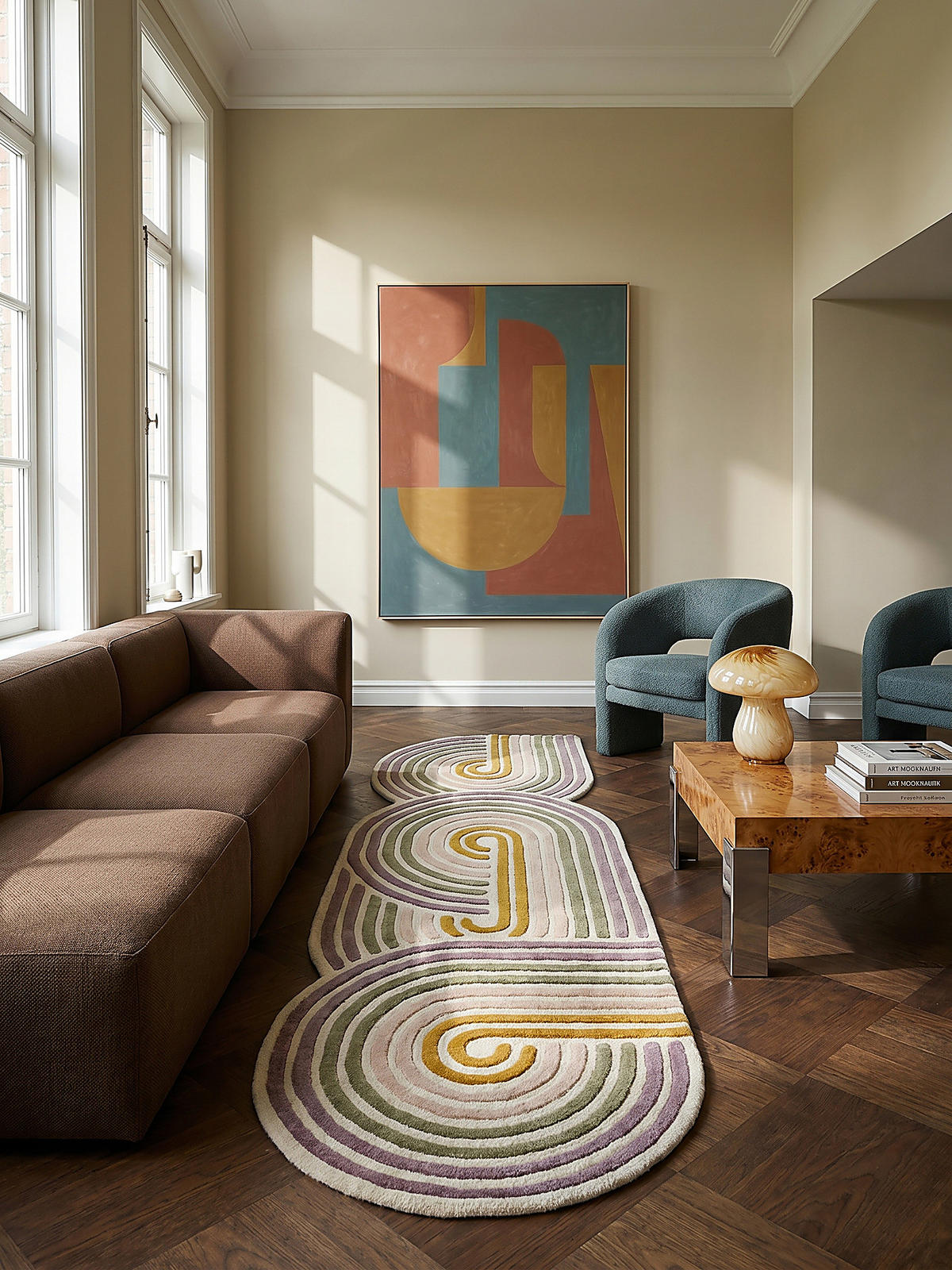 WOLLTEPPICH SOAR, abstrakt, Grün, 80 x 300 cm - Beige, Textil (80/300cm) - KADIMA DESIGN
