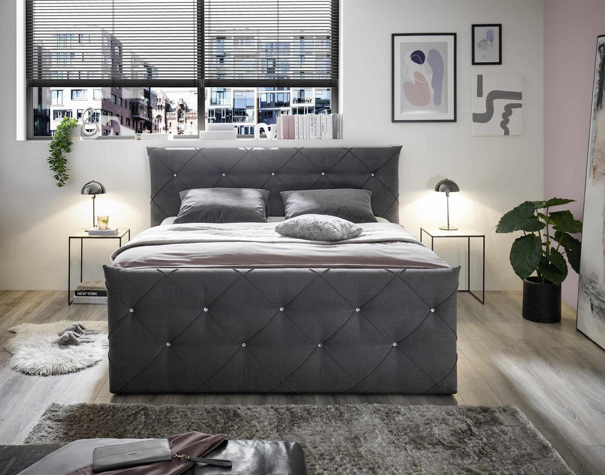 BOXSPRINGBETT 180 x 200 – Bonell-Box, 7-Zonen-Taschenfederkern & 6 cm Gel-Topper - Anthrazit, Textil (180/200cm) - ed exciting design