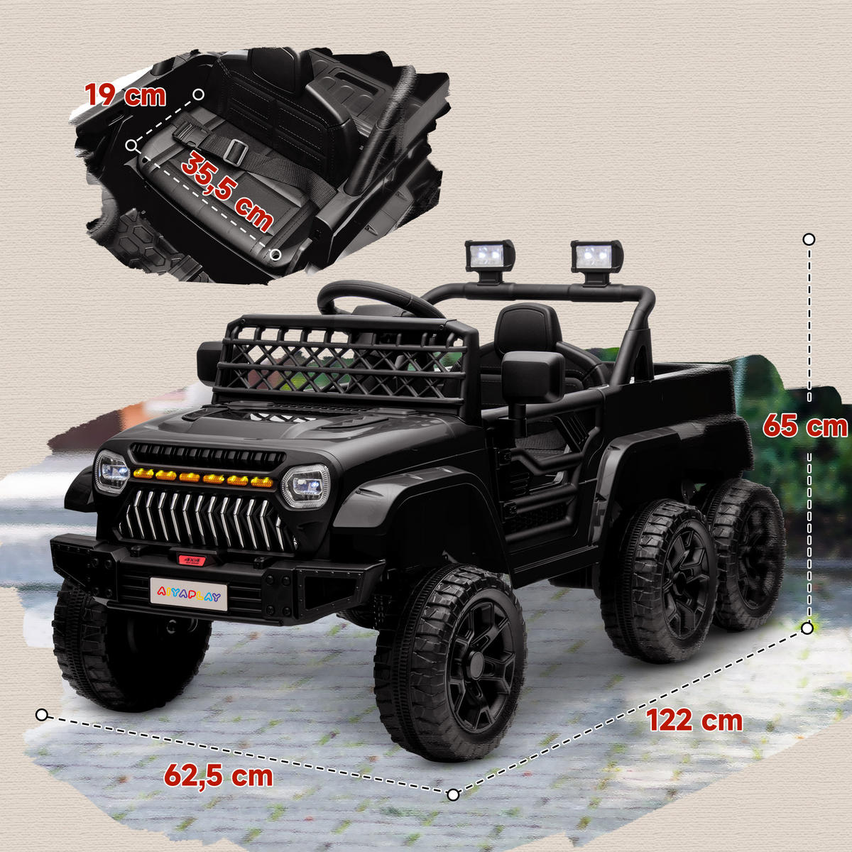ELEKTRO-KINDERAUTO DE-13148 4x4/2x2 Modus Schwarz - Schwarz, Kunststoff (122/62.5/65cm) - ComfortXL