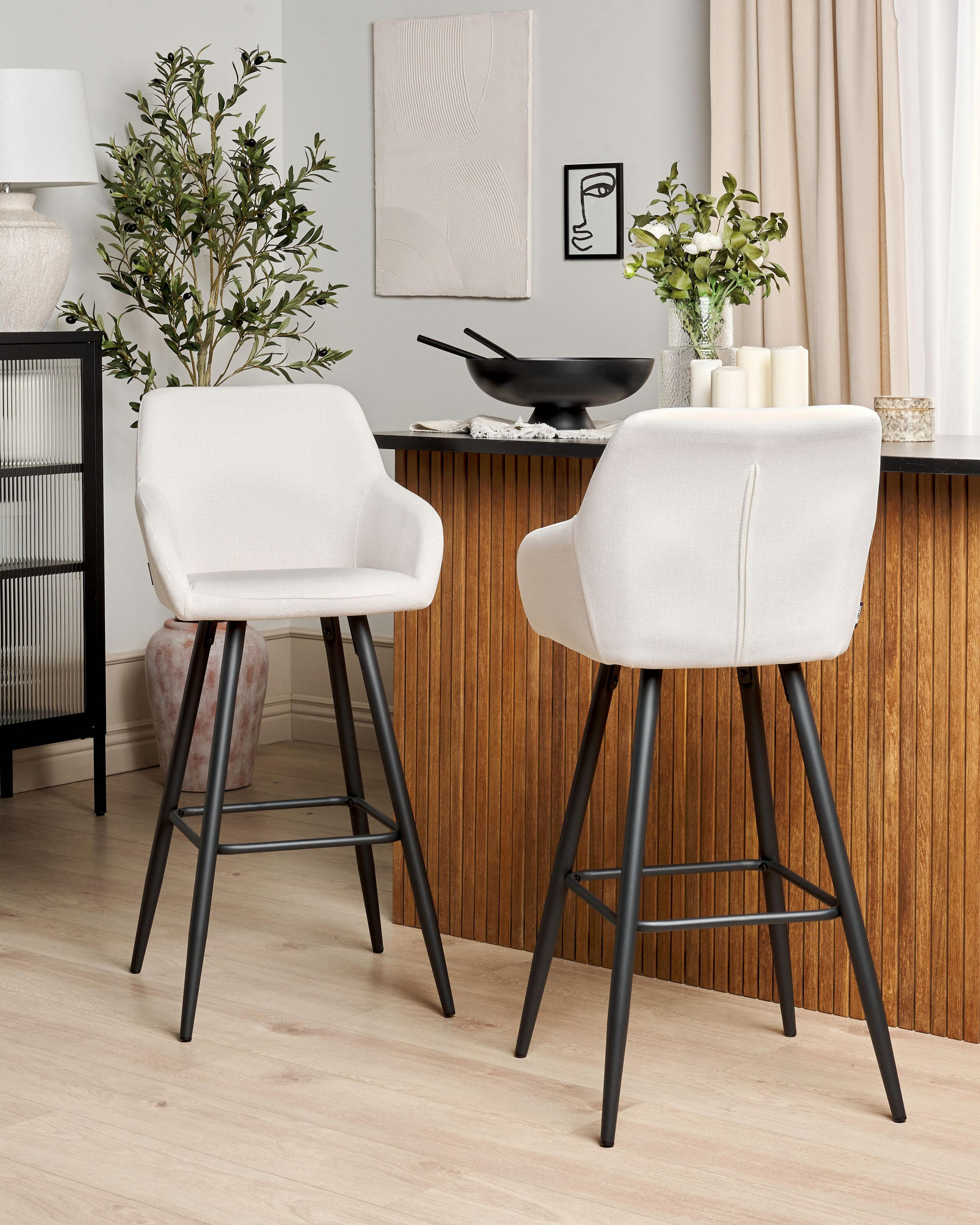 Thumbnail - Beliani Barstuhl, Schwarz, Weiß, Textil, 50x104x55 cm, Esszimmer, Stühle, Esszimmerstühle, Vierfußstühle