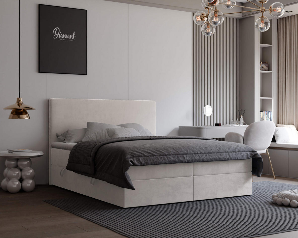 BOXBETT 160x200 cm mit Topper - Beige, Holzwerkstoff/Textil (160/200cm) - Idohome